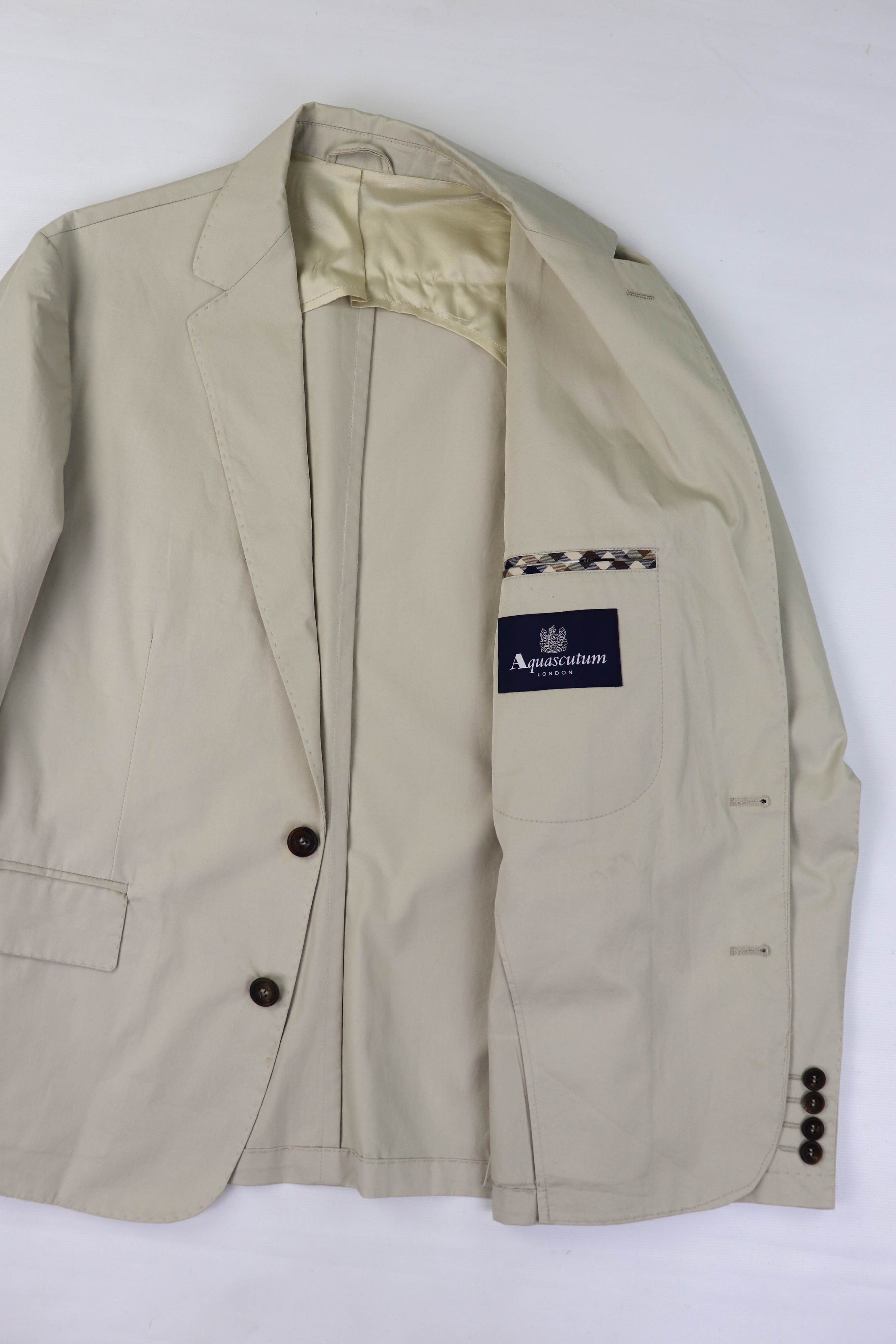 Aquascutum Aquascutum Made in Italy Light Beige Cotton Blazer Jacket Size 40S - 15 Thumbnail