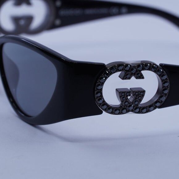 Gucci Gucci GG1824S 004 Sunglasses Black/Black Stone Cat Eye Frame Size ONE SIZE - 4 Thumbnail