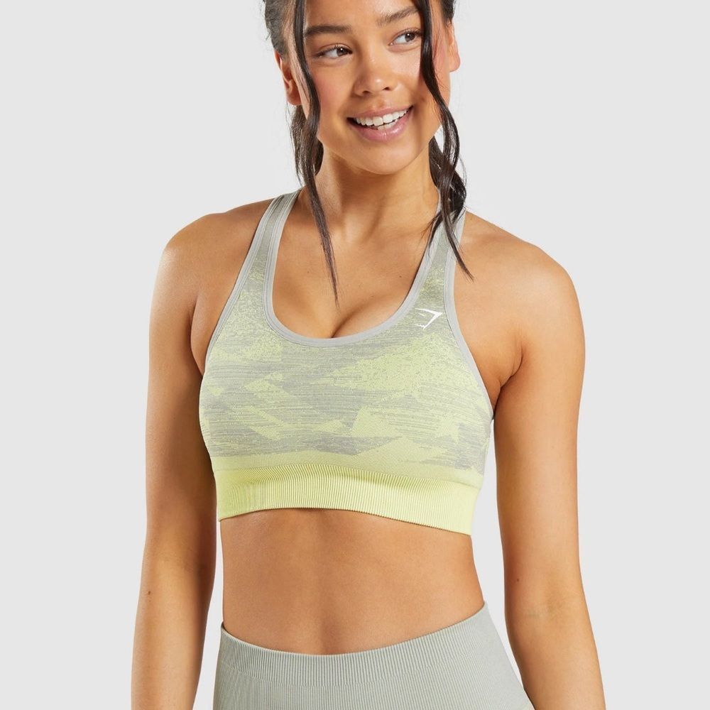 Gymshark Gymshark Gray and Yellow Racerback Sports Bra Size S / US 4 / IT 40 - 1 Thumbnail