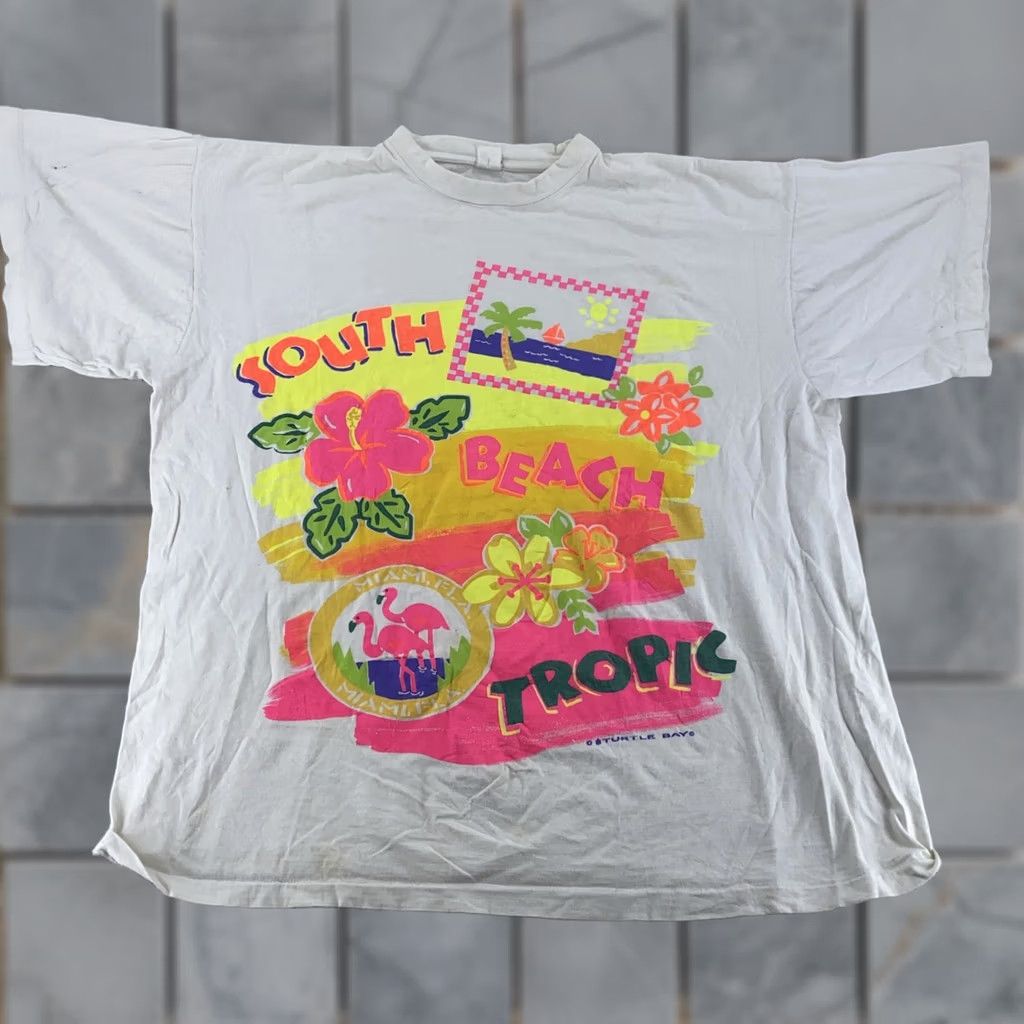 Vintage VINTAGE South Beach Tropic Shirt Mens 2XL Miami Florida Graphic Neon 90s Tee Size US XXL / EU 58 / 5 - 1 Thumbnail