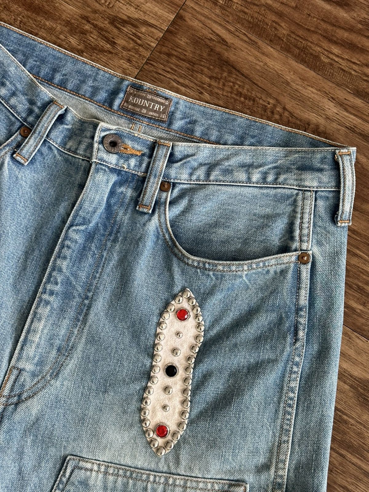 Kapital Kapital Jewel Leather Trim Denim Shorts Size US 32 / EU 48 - 2 Thumbnail