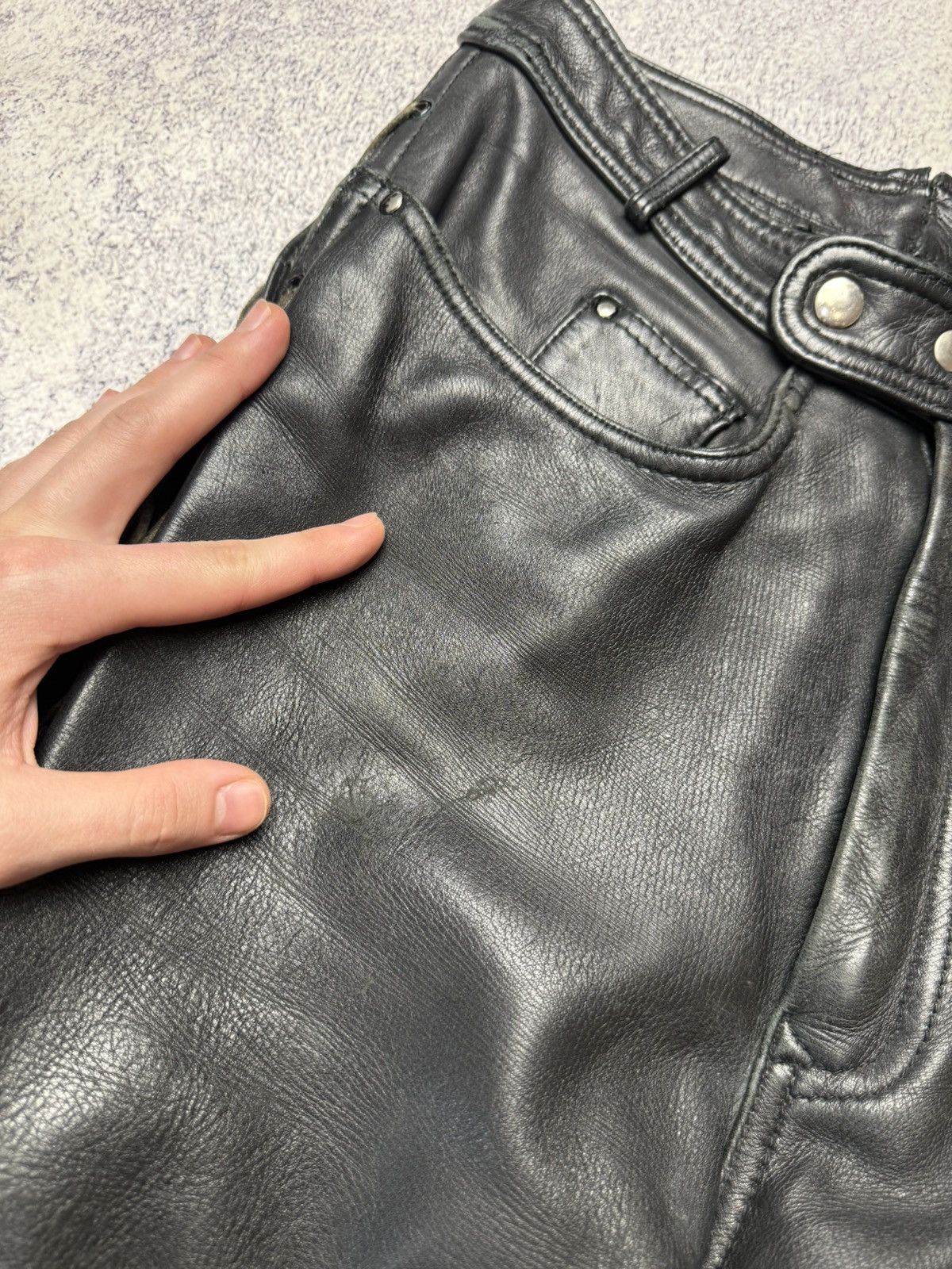 Leather Mens Vintage Biker Leather Pants stripe's Japanese brand y2k Size US 31 - 12 Thumbnail