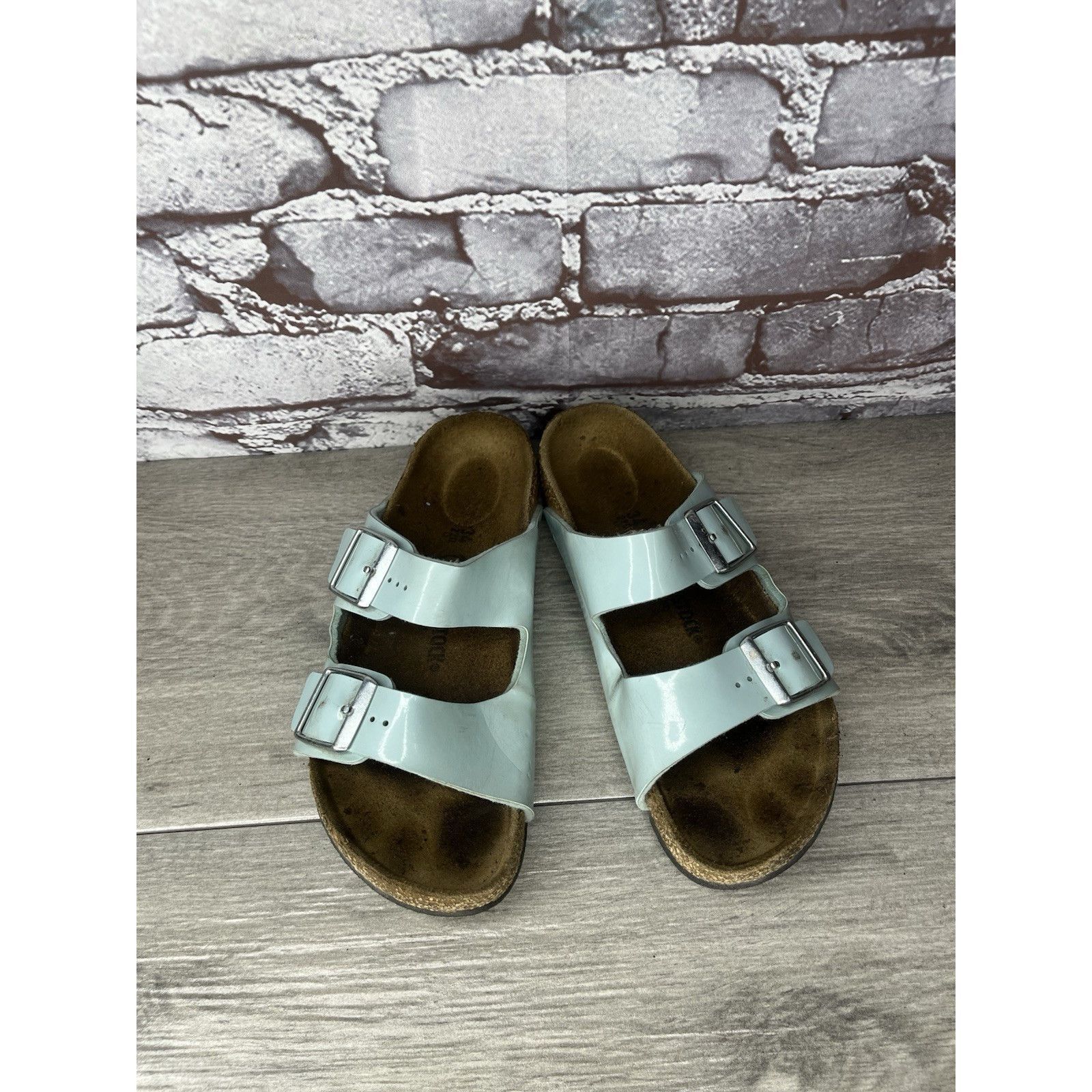 Birkenstock Birkenstock Arizona Turquoise Leather Slide Sandals Big Girl Size US 4 / IT 34 - 20 Thumbnail