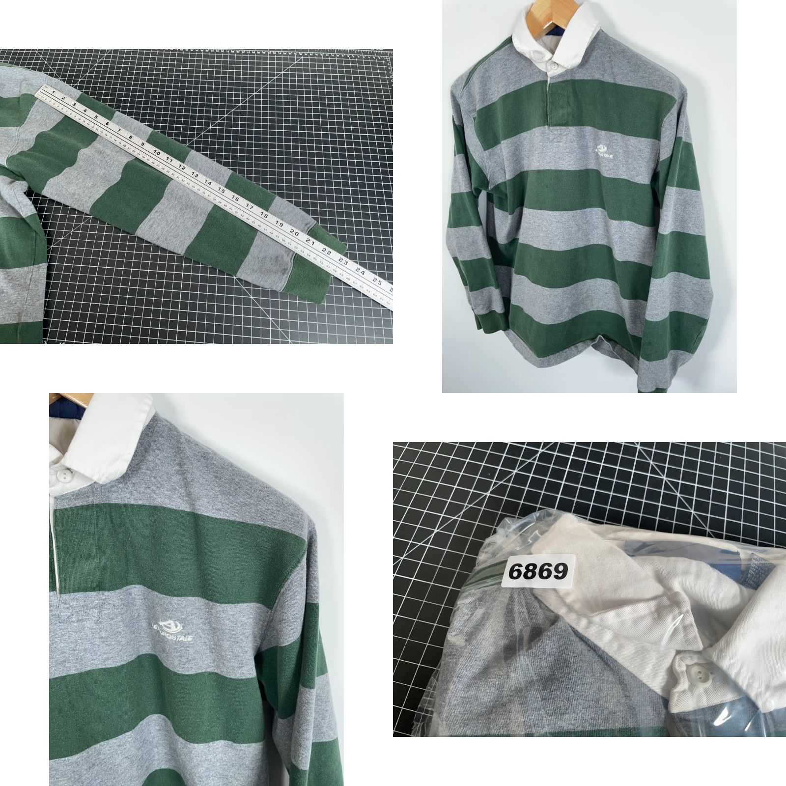 Aeropostale Rugby Polo Shirt Men's Large Gray Green Stripe Embroidered Ivy League Preppy Y2K Size US L / EU 52-54 / 3 - 8 Thumbnail