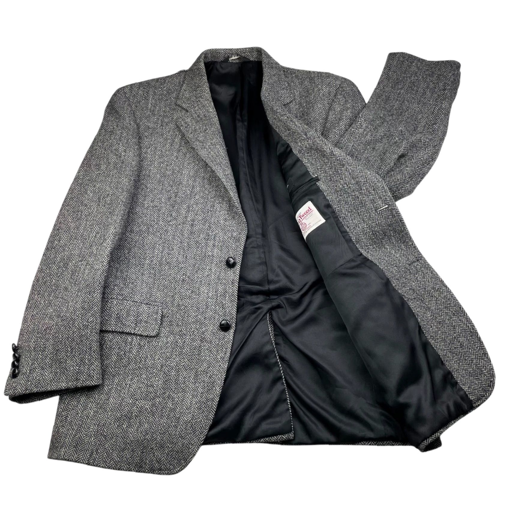 Jos. A. Bank Jos A Bank x Harris Tweed Blazer Men's Wool Black/White Herringbone 43R 2-Button Notch Lapel Regular Fit Vintage No Size 46R - 3 Thumbnail