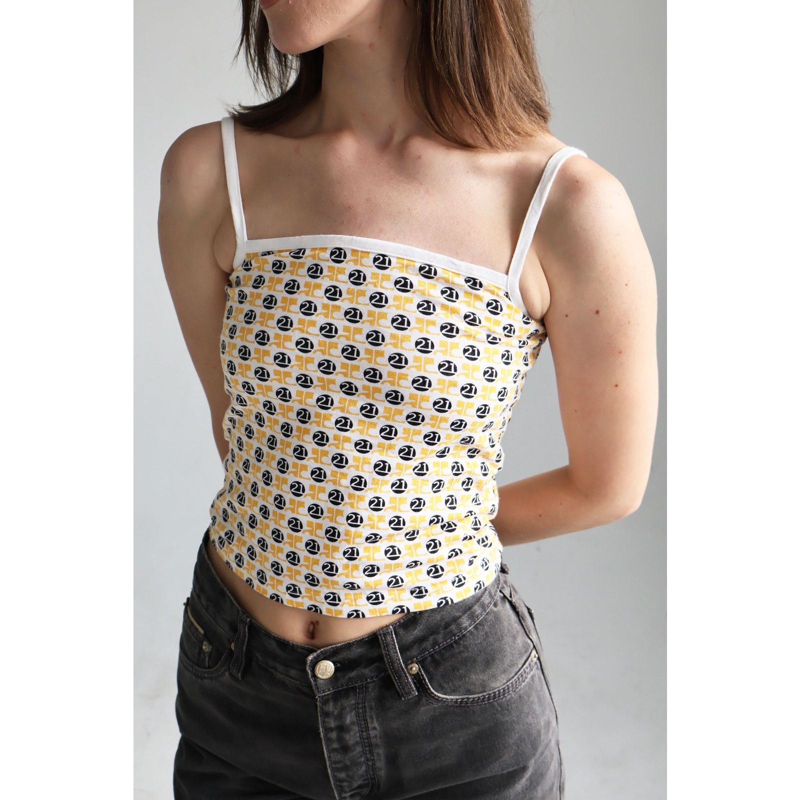 Courreges Vintage Courrèges Yellow + Navy 21 Logo Cotton Tank Size XS / US 0-2 / IT 36-38 - 3 Thumbnail
