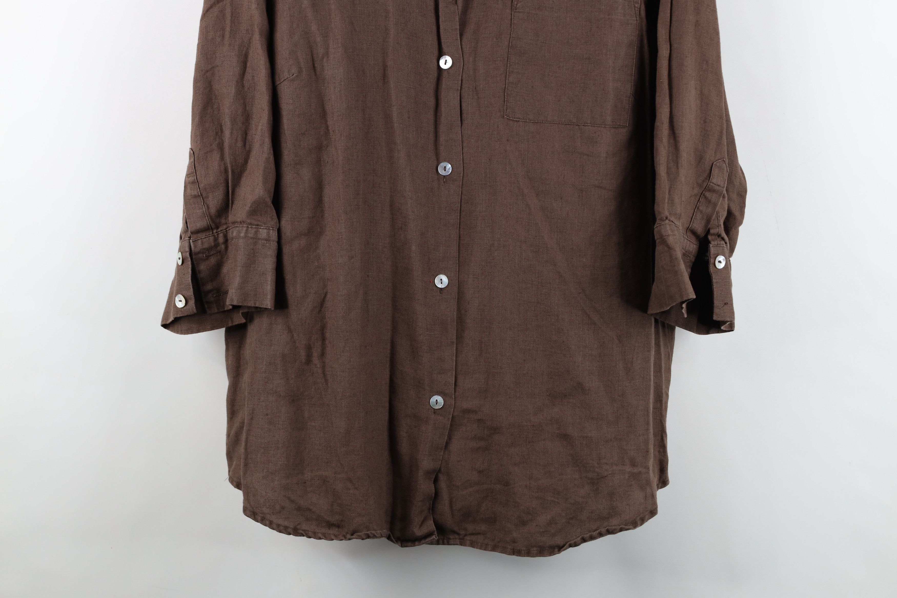 Vintage Vintage 90s Lagenlook Collared Button Shirt Brown Size XXL / US 16-18 / IT 52-54 - 3 Thumbnail