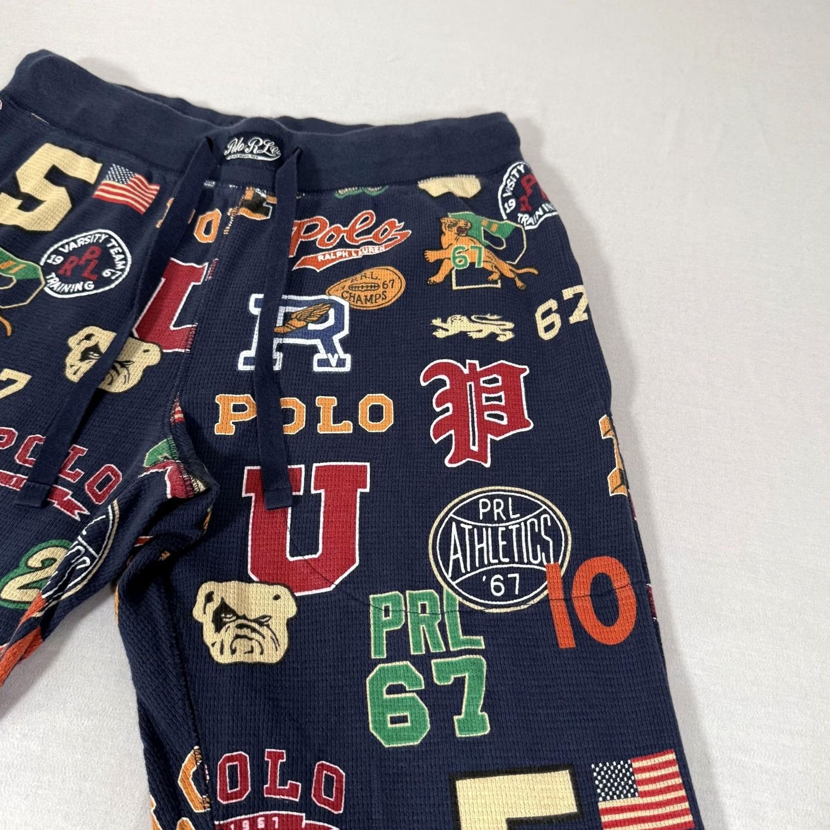 Polo Ralph Lauren Polo Ralph Lauren Pajama Pants Mens M Blue Waffle Knit Logo Collegiate Sports Print Jogger Cuffed Hem Knit Sleepwear Bottoms Size US M / EU 48-50 / 2 - 4 Thumbnail