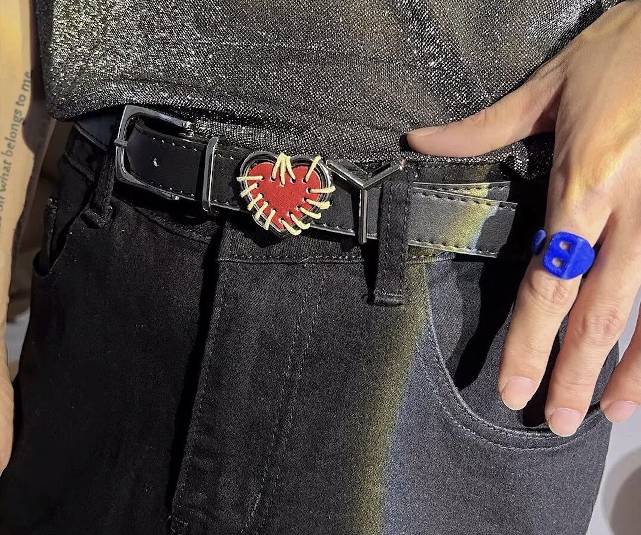 Japanese Brand × Vintage Retro black I LOVE YOU heart pu leather belt Size ONE SIZE - 1 Thumbnail