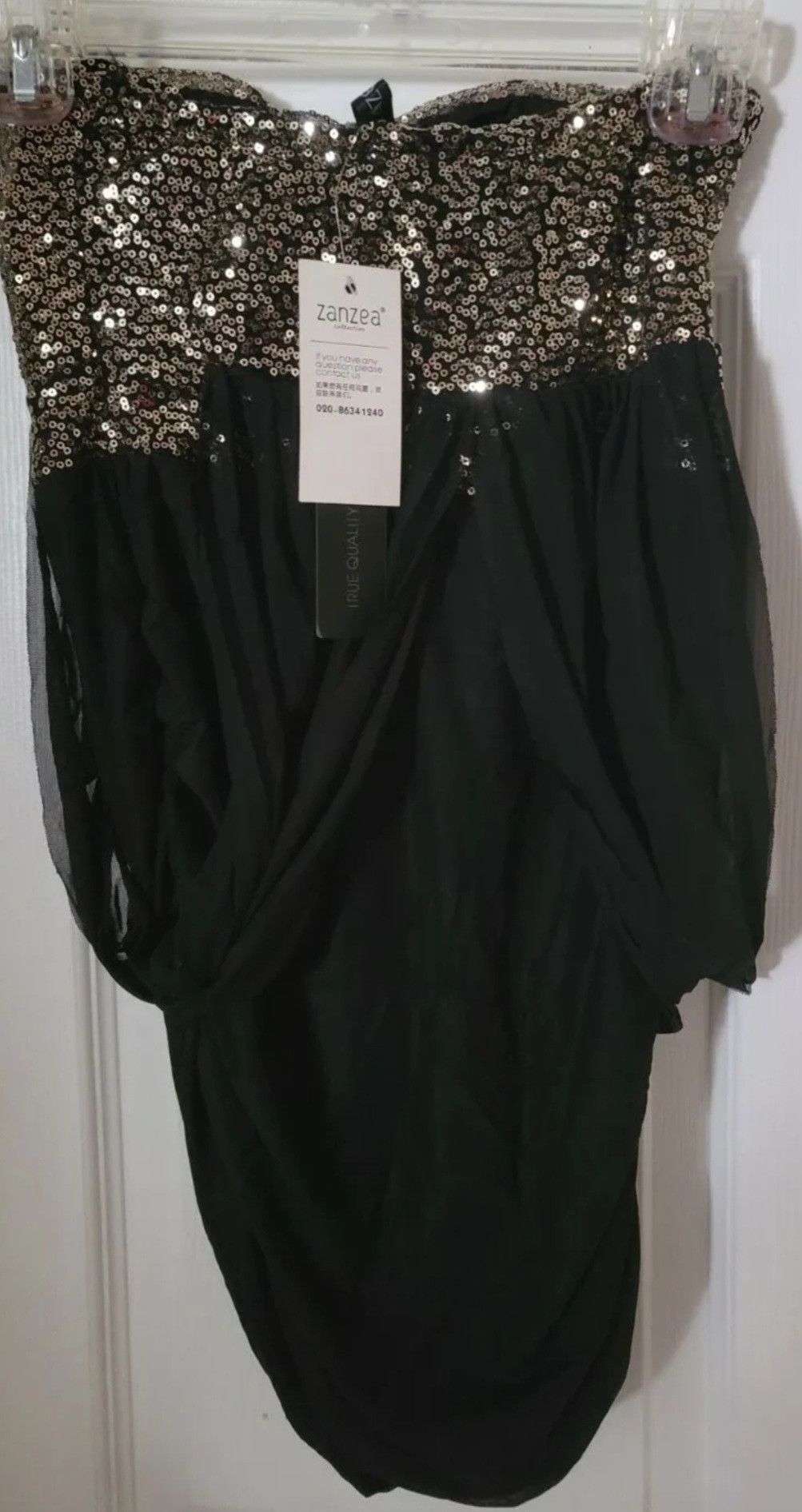 Other NWT Zanzea Black Mesh Gold Sequin Sleeveless Ruched Dress S Size S / US 4 / IT 40 - 4 Thumbnail