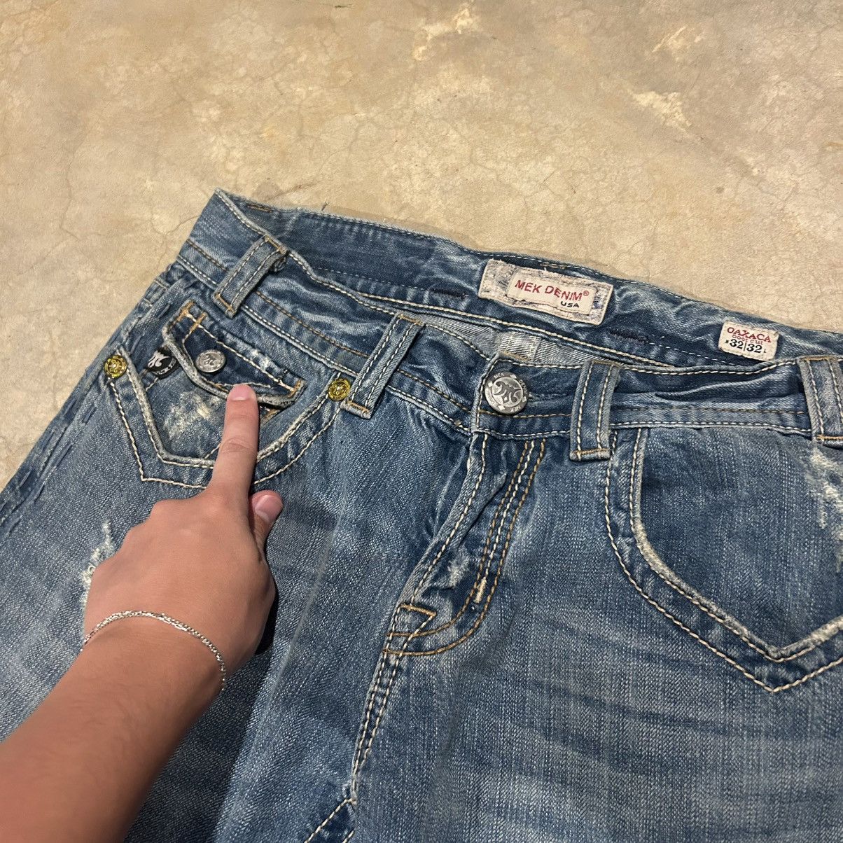 Mek Denim Vintage Y2K Mek Denim Bootcut Distressed Faded Jeans Cyber Size US 32 / EU 48 - 8 Thumbnail