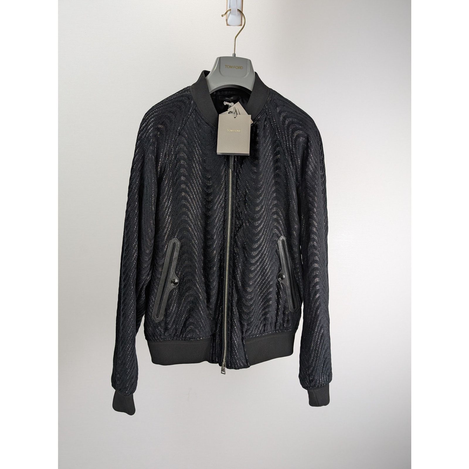 Tom Ford o1rshd1 Wave Jacquard Bomber Jacket in black 48 Size US M / EU 48-50 / 2 - 2 Thumbnail