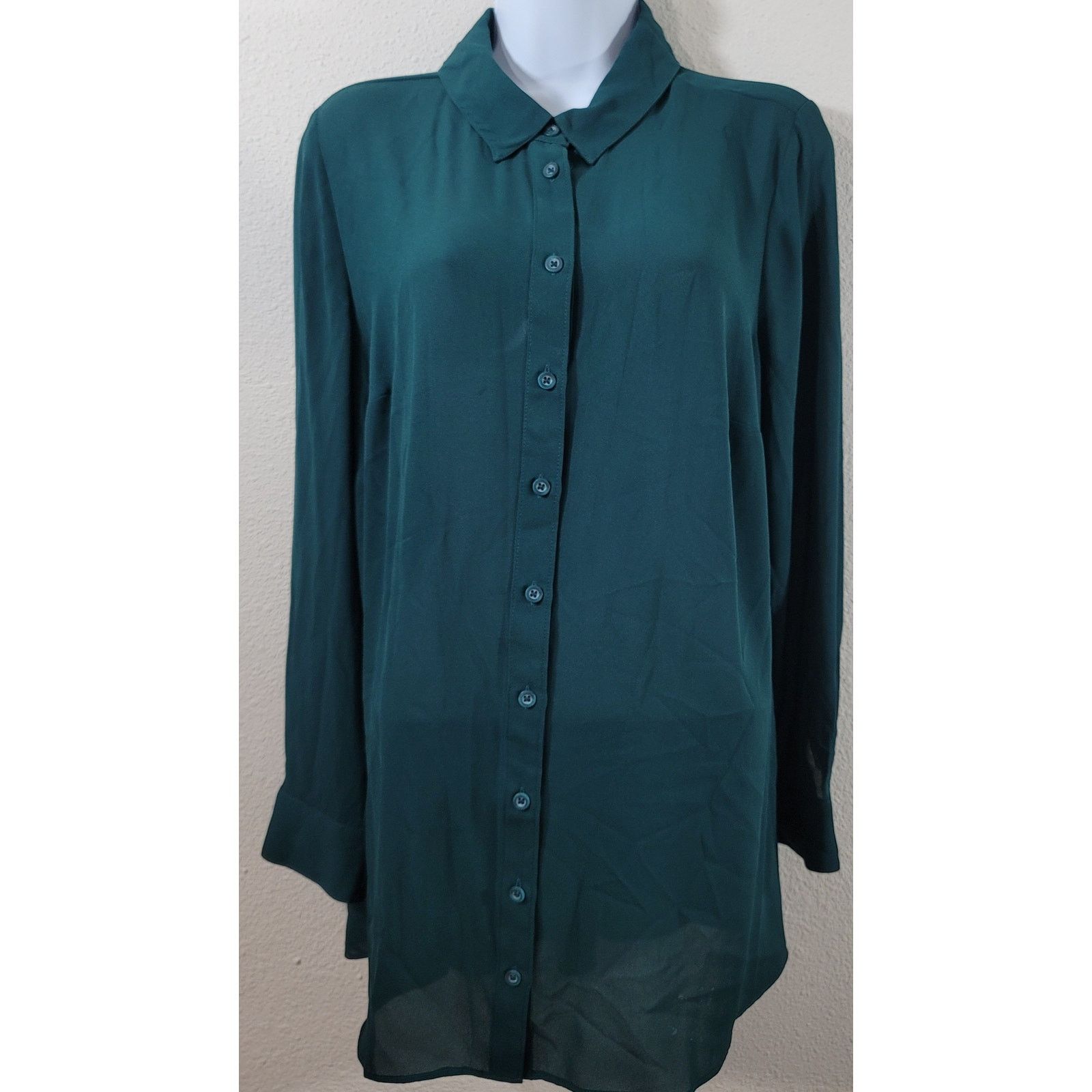 Other Lane Bryant Green Button Up Pointed Collar Top 10 12 Size L / US 10 / IT 46 - 1 Thumbnail