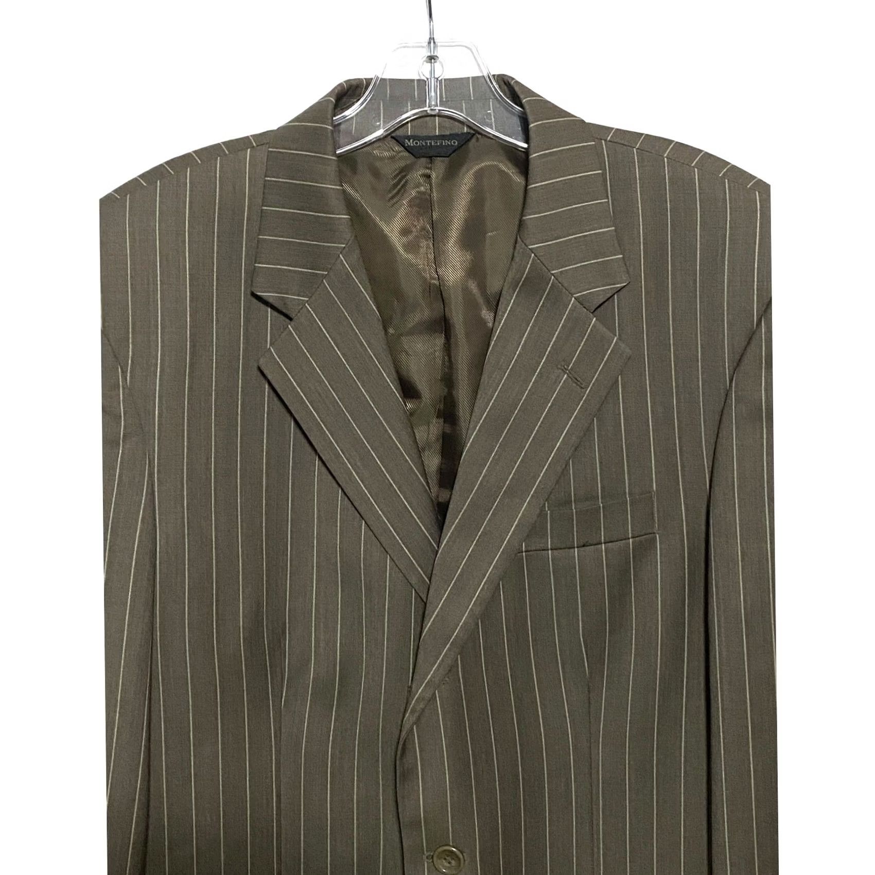 Vintage Montefino Uomo Super 120s Pinstripe Blazer Suit Jacket Men Brown Size 38R - 2 Thumbnail