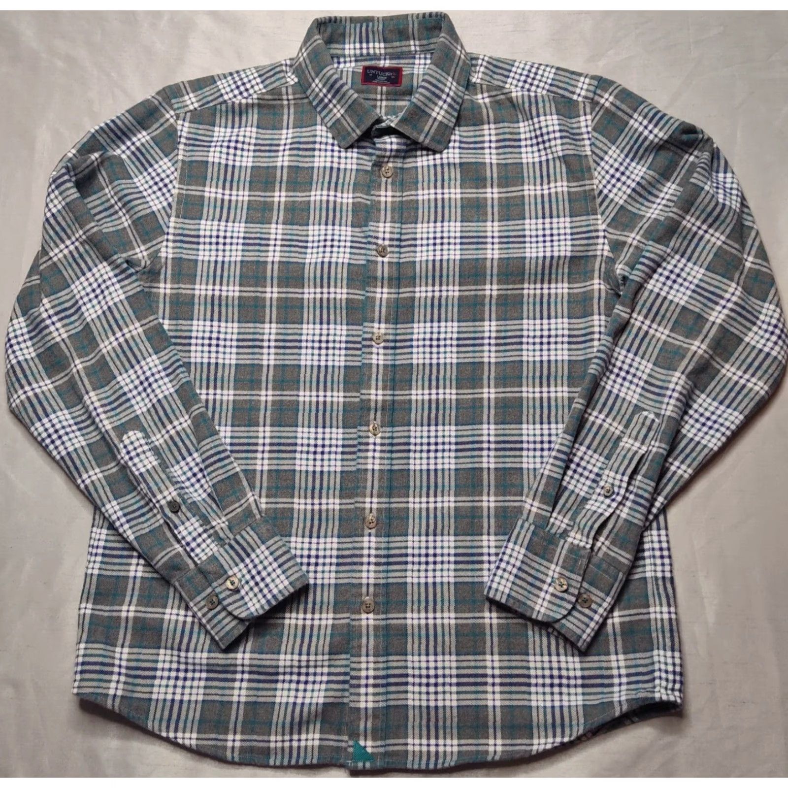UNTUCKit UNTUCKit QUENTERRA SLIM FIT Button-Up Shirt Men L Gray Teal Plaid Cotton Long Sleeve Button Shirt Size US L / EU 52-54 / 3 - 2 Thumbnail