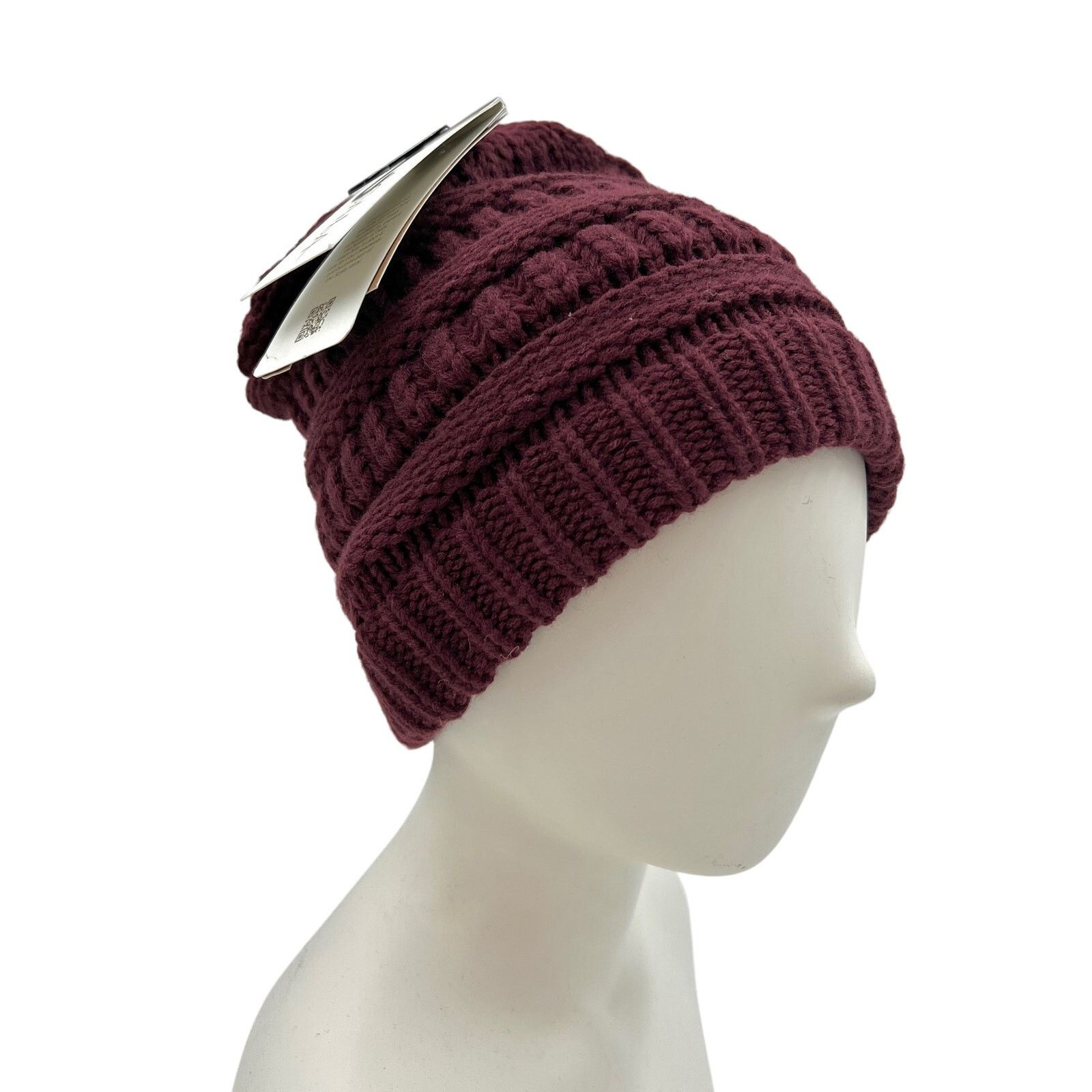 Other Scala Knit Beanie Hat With Ponytail Hole Red Acrylic Knit Size ONE SIZE - 1 Thumbnail