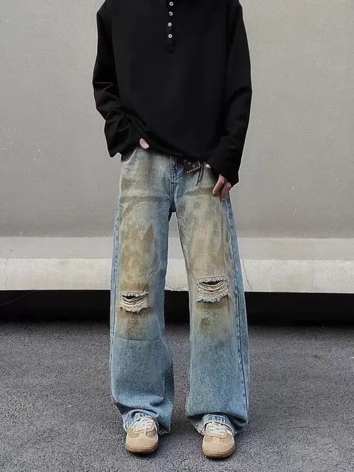 VIBE Vintage dirty-dyed graffiti ripped baggy jeans Size US 32 / EU 48 - 4 Thumbnail
