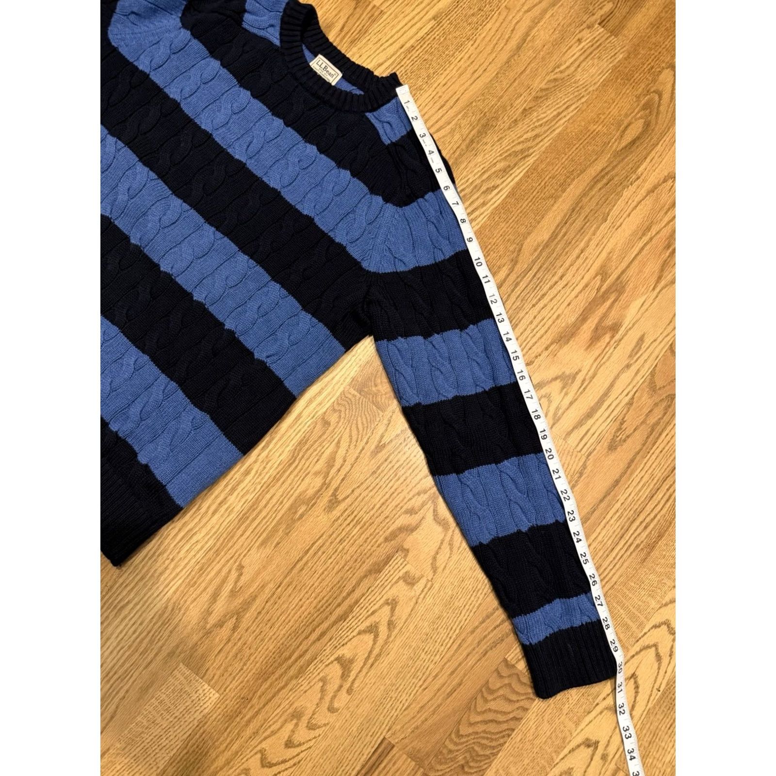 Vintage LL Bean Cable Knit Striped Pullover Sweater Men’s Medium Blue 100% Cotton 285168 Size US M / EU 48-50 / 2 - 6 Thumbnail