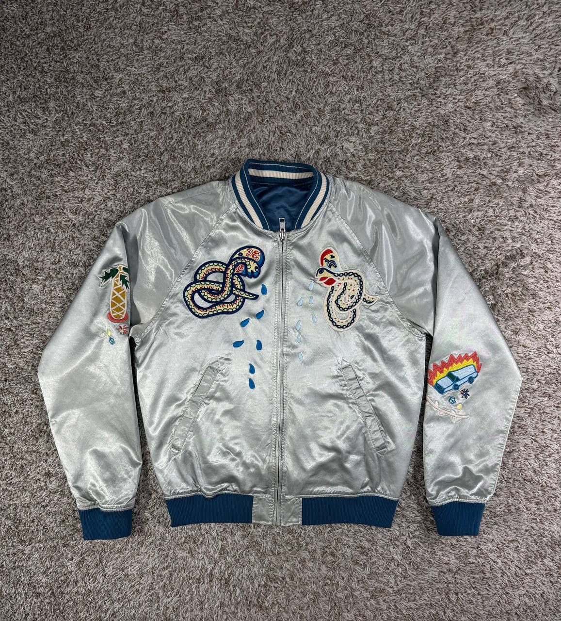 Diesel J Rocket Snake Embroidery Silver Bomber Jacket