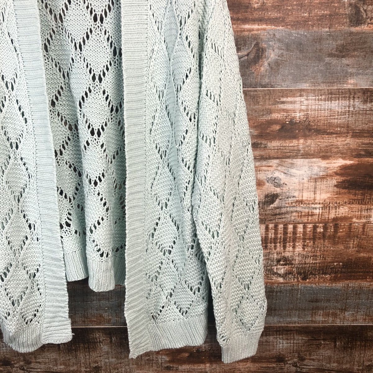 Homespun Knitwear × Japanese Brand Capoule Color Green Cardigan crochet meshnet Knitwear #A1870 Size US L / EU 52-54 / 3 - 8 Thumbnail