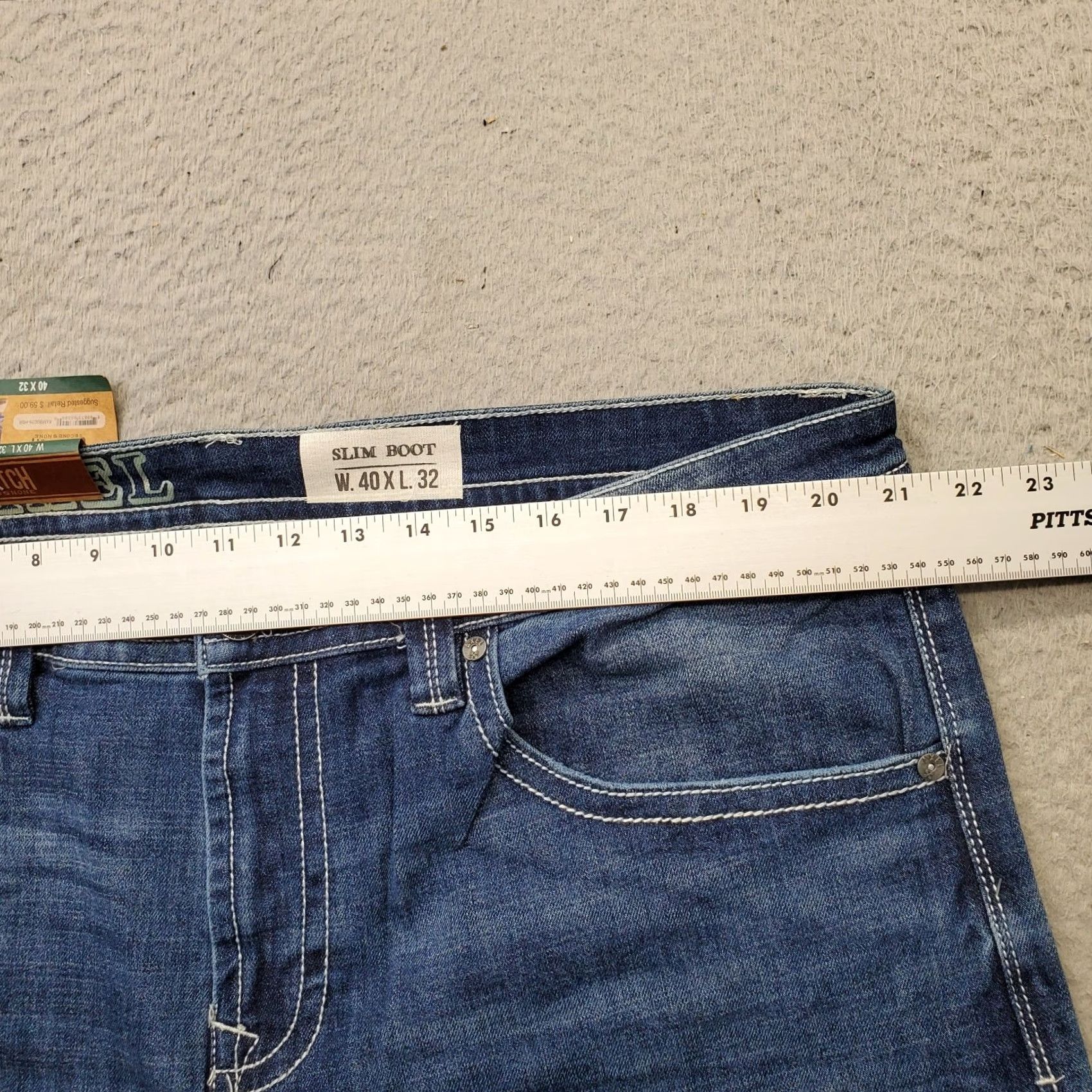 Denime Axel Slim Bootcut Jeans Men Size 40 Blue Denim Stretch Medium Wash White Stitch Size US 40 / EU 56 - 6 Thumbnail