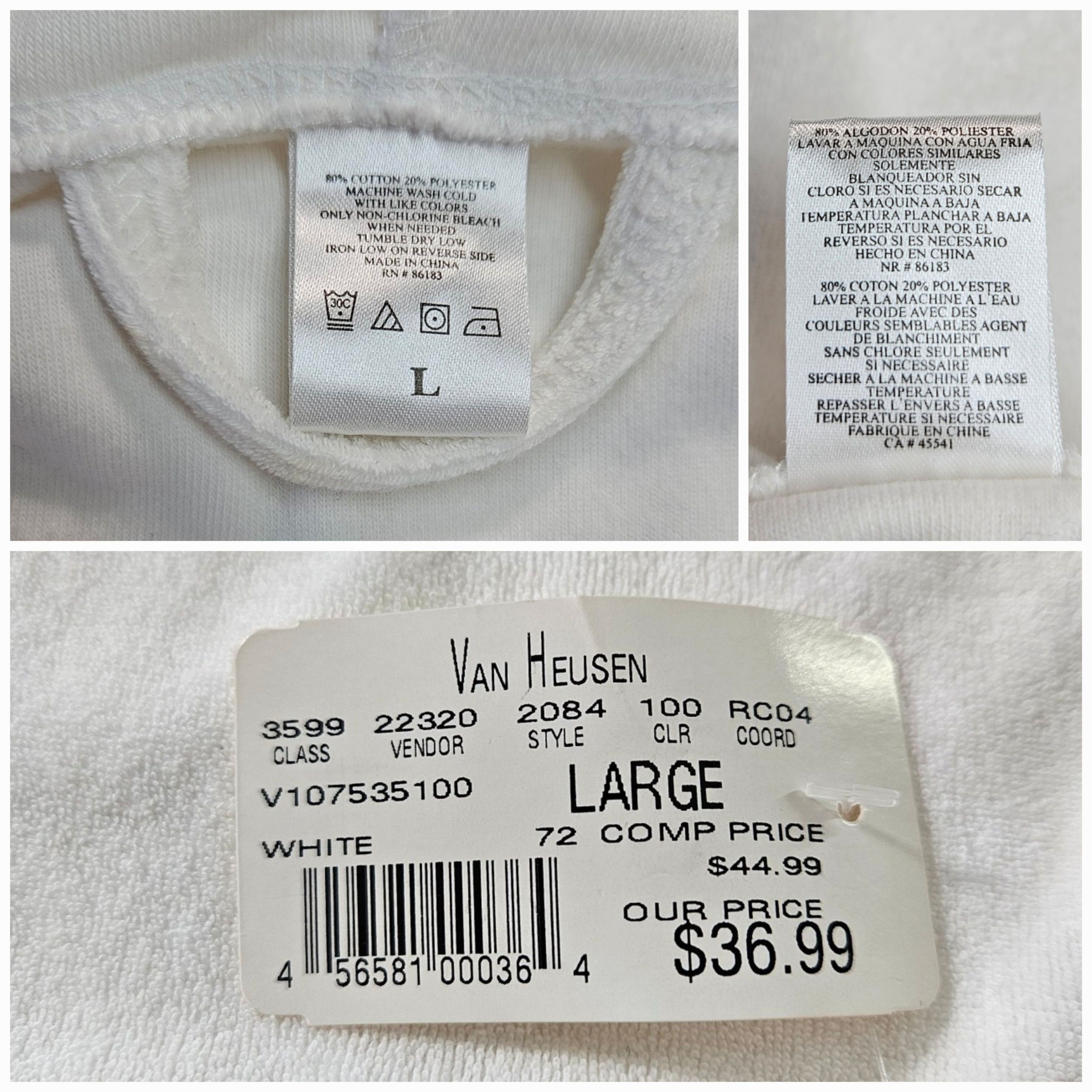 Van Heusen Van Heusen Size L NEW Cover-Up White Terry Cloth Dress VNeck Size L / US 10 / IT 46 - 8 Thumbnail