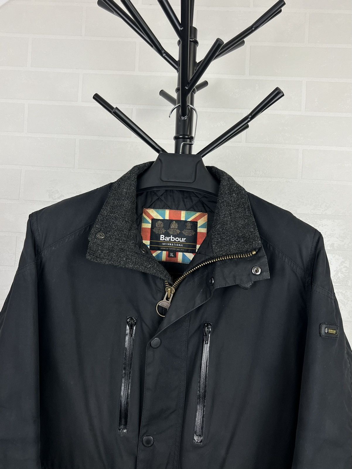 Barbour BARBOUR INTERNATIONAL Wax Jacket STRUTS Hand Logo Black Mens Size US XL / EU 56 / 4 - 2 Thumbnail
