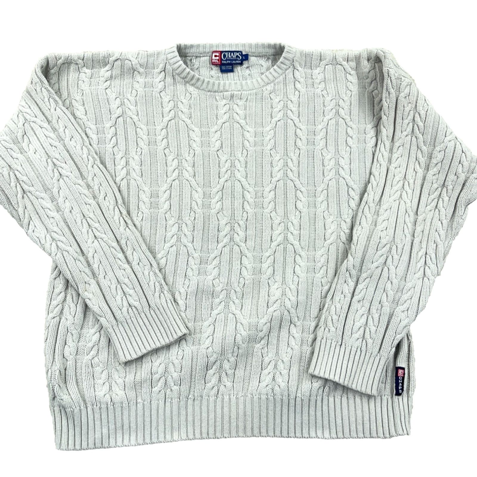 Chaps VINTAGE Chaps Ralph Lauren Sweater Men Large Gray Cable Knit Grandpa Texture 90s Size US L / EU 52-54 / 3 - 2 Thumbnail
