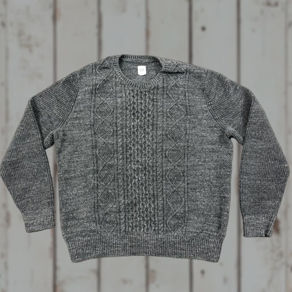 Gap Gap Mens XL Gray Cable-Knit Pullover Crew Neck Sweater - Breathable Cotton Blend, Regular Fit, Casual Vintage: No, Gap Size US XL / EU 56 / 4 - 1 Thumbnail