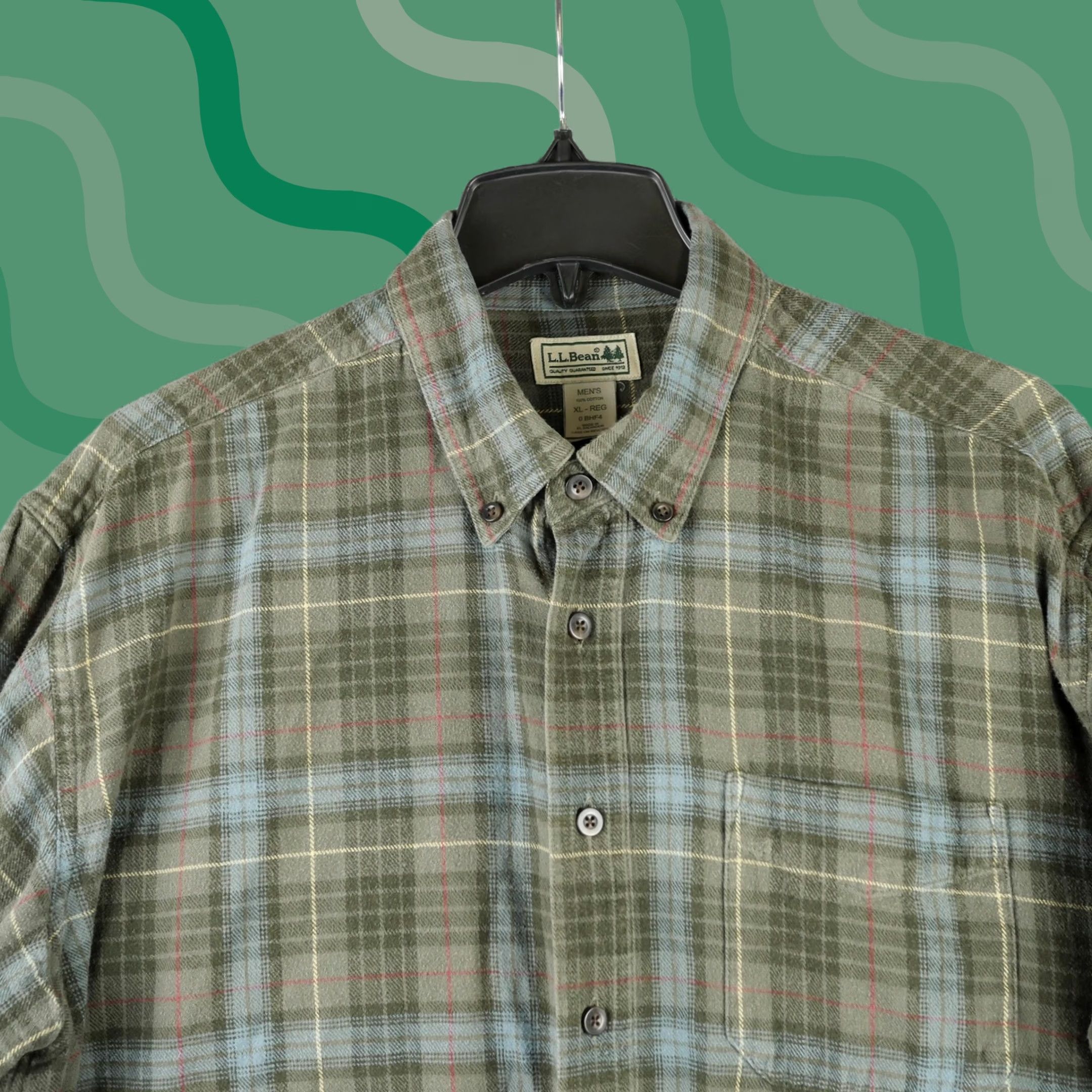 Vintage LL Bean Shirt Mens XL Green Plaid Flannel Button-Down Long Sleeve Casual Size US XL / EU 56 / 4 - 1 Thumbnail