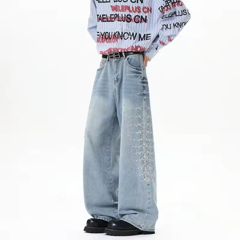 Japanese Brand 🔥 RARE Y2K Light Wash Wide Leg Embellished Jeans Size US 26 / EU 42 - 1 Thumbnail