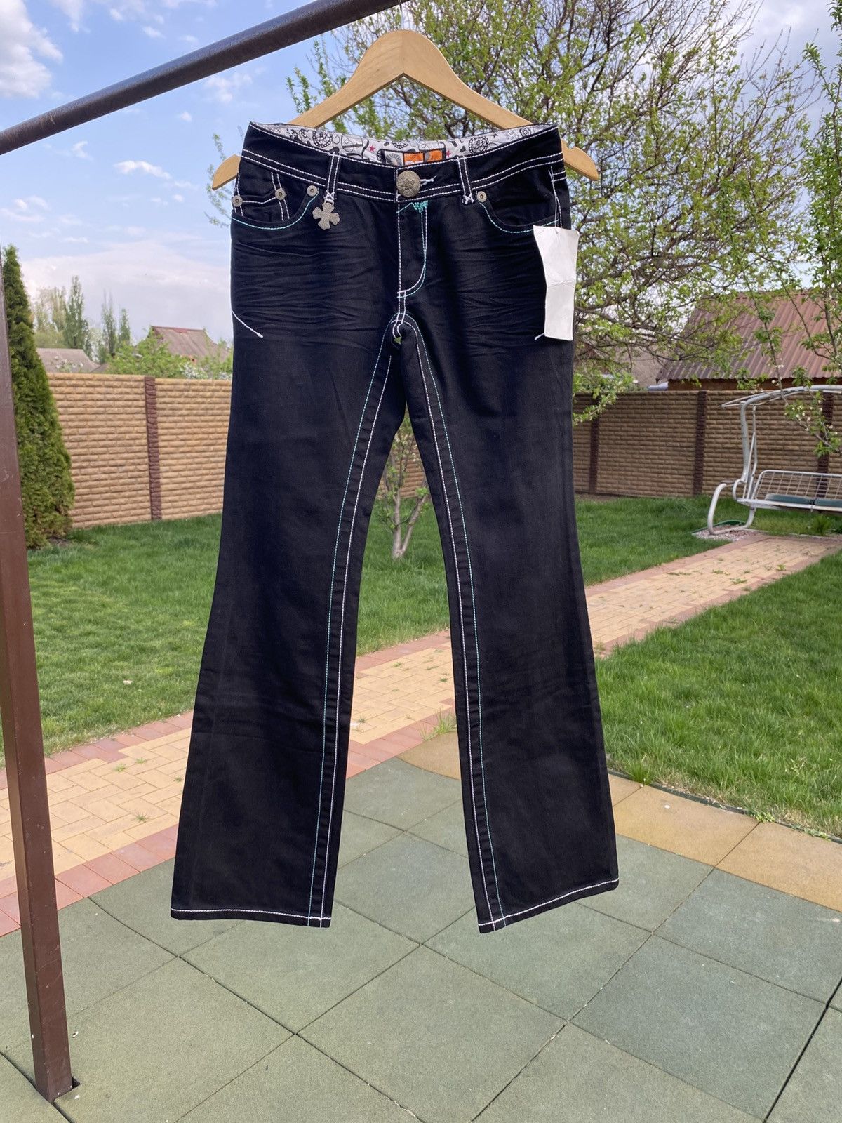 Akademiks × Vintage Y2K Akademiks Sample Jeans Rhinestones Skull Print (2007) Size 27" / US 4 / IT 40 - 3 Thumbnail