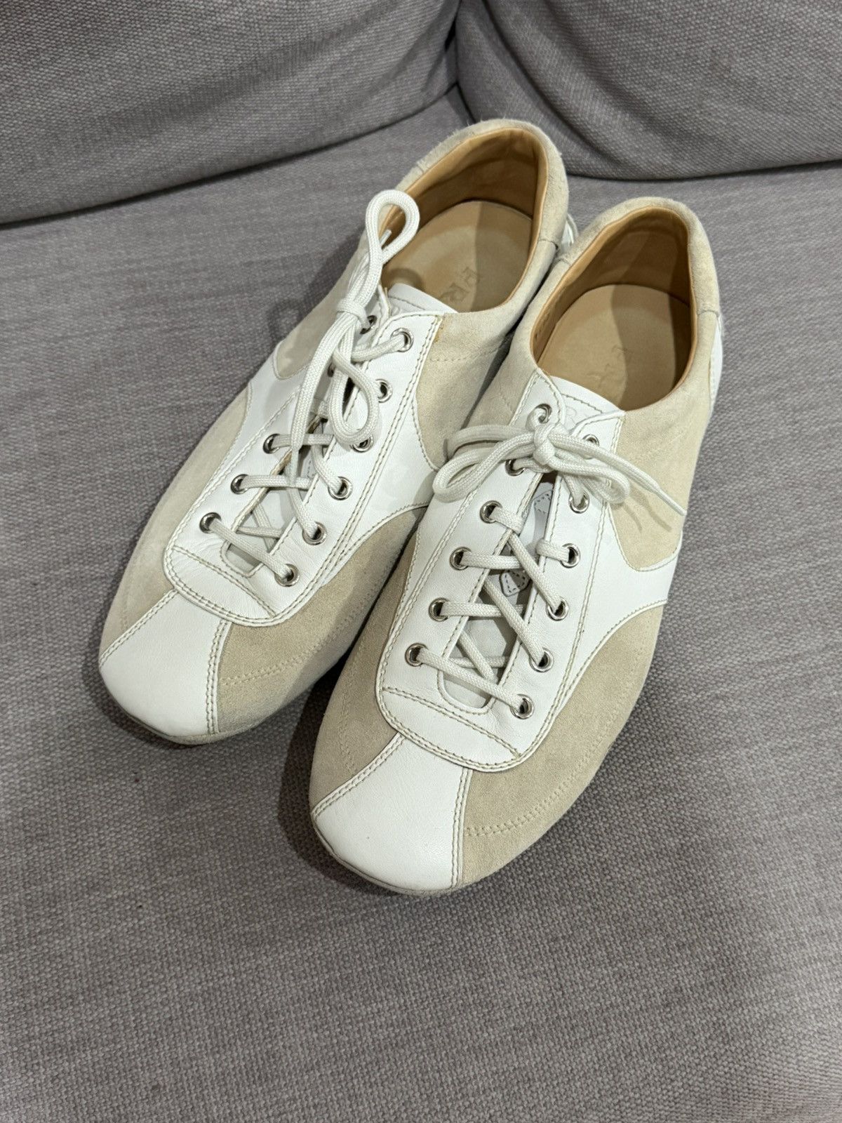 Prada Prada White & Cream Suede Leather Driving Sneakers Size 10 Size US 10 / EU 43 - 17 Thumbnail