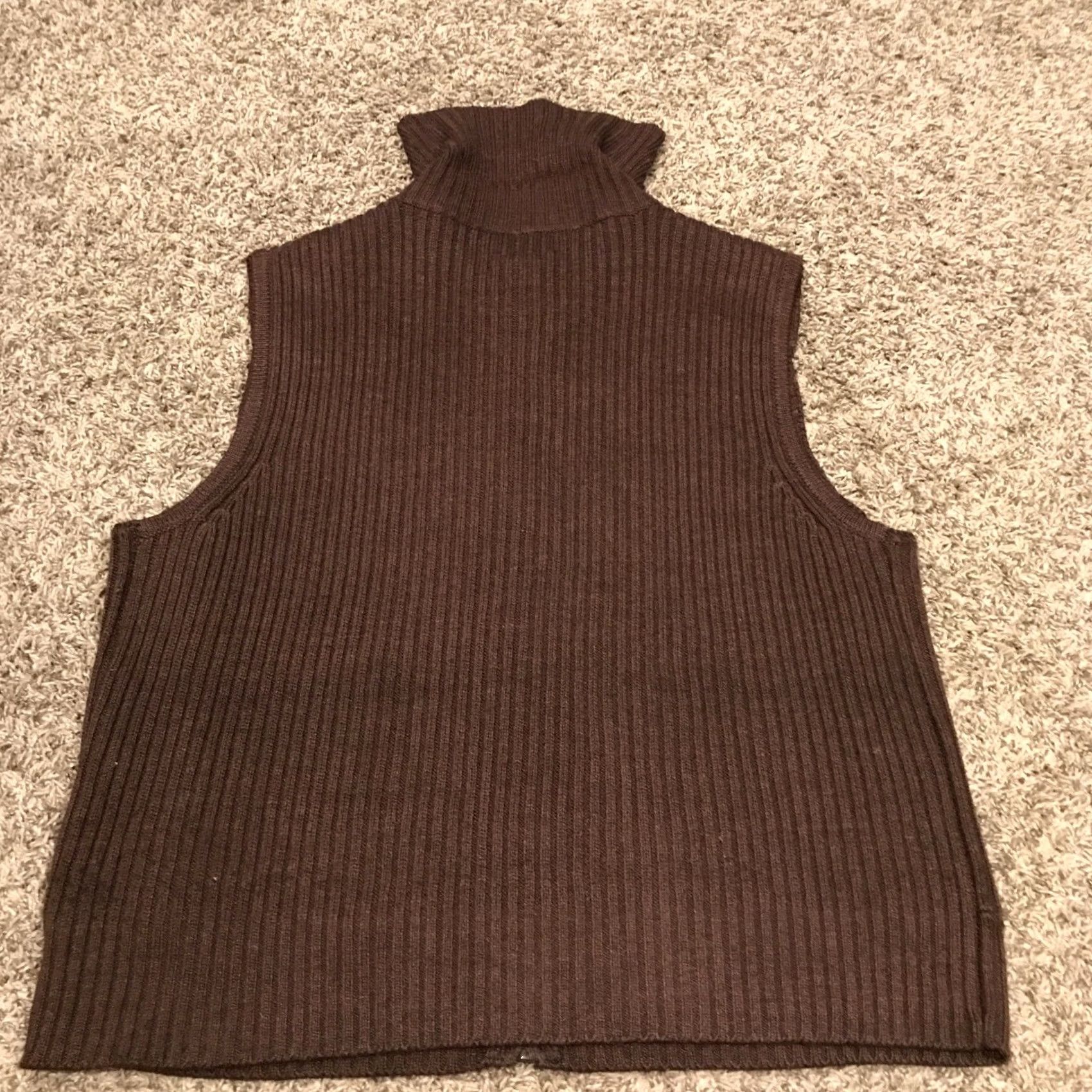 Vintage Designers Studio Originals Vest L Brown Leather Knit Embroidered Zip Up A21 Size L / US 10 / IT 46 - 3 Thumbnail