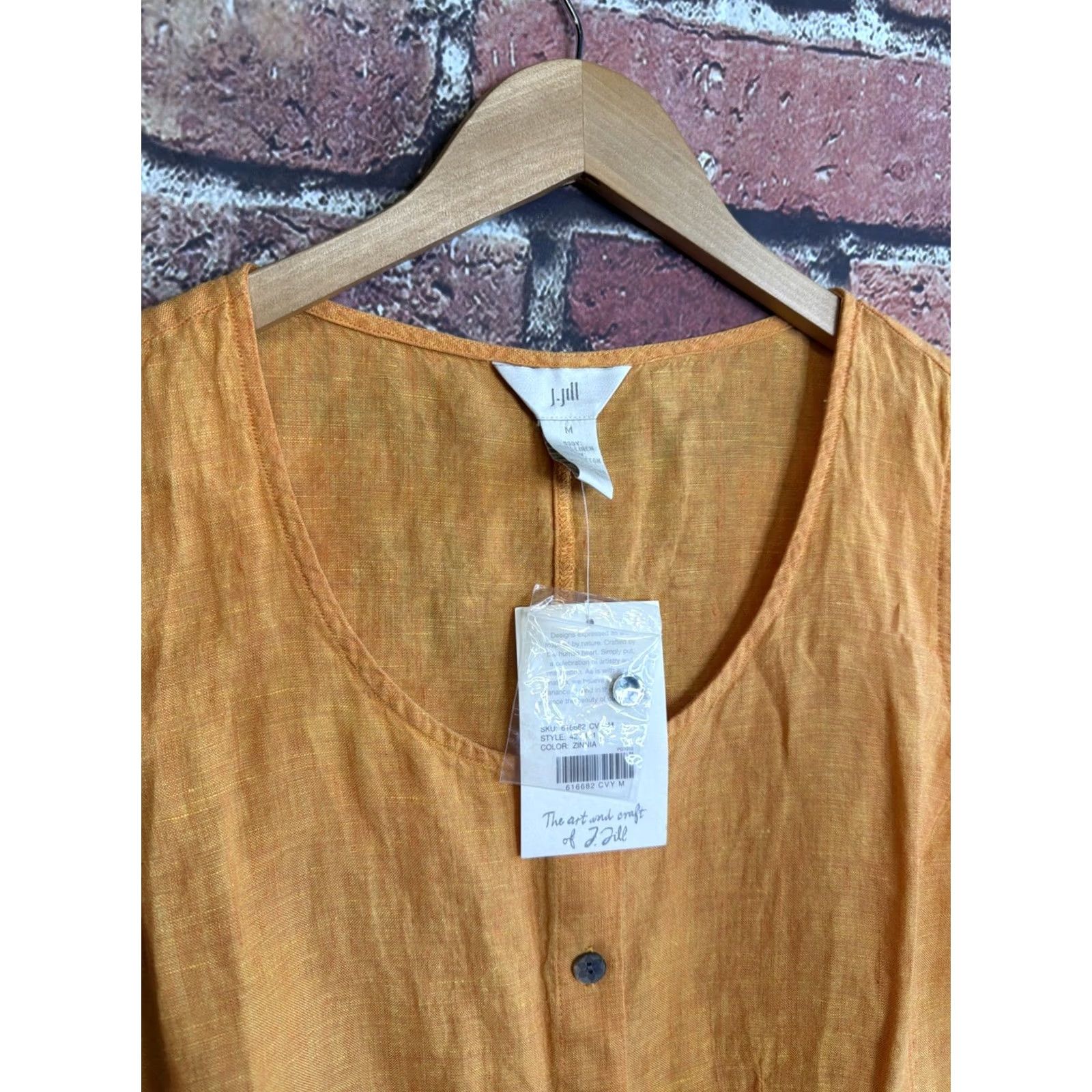 J.Jill Tank Top Womens Medium Orange Linen Button New, Women's — image 2 of 4
