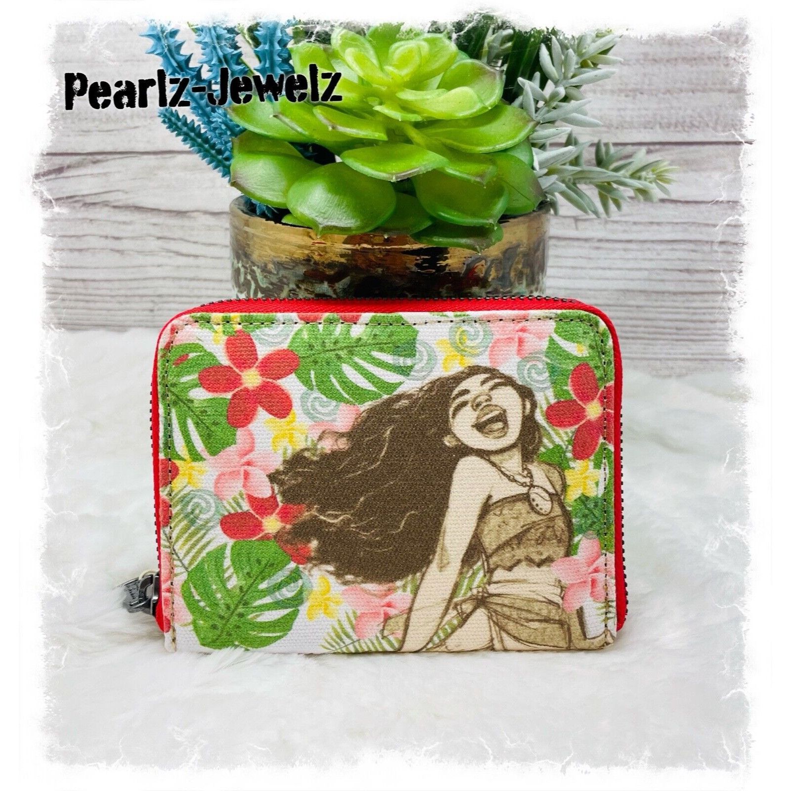 Disney Loungefly Disney Moana Floral Canvas Burlap Small Zip Around Size ONE SIZE - 1 Thumbnail