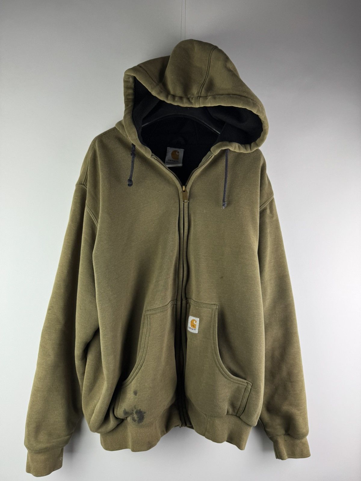 Vintage 90s Carhartt Hoodie Thermal Zip Up Olive Green - www