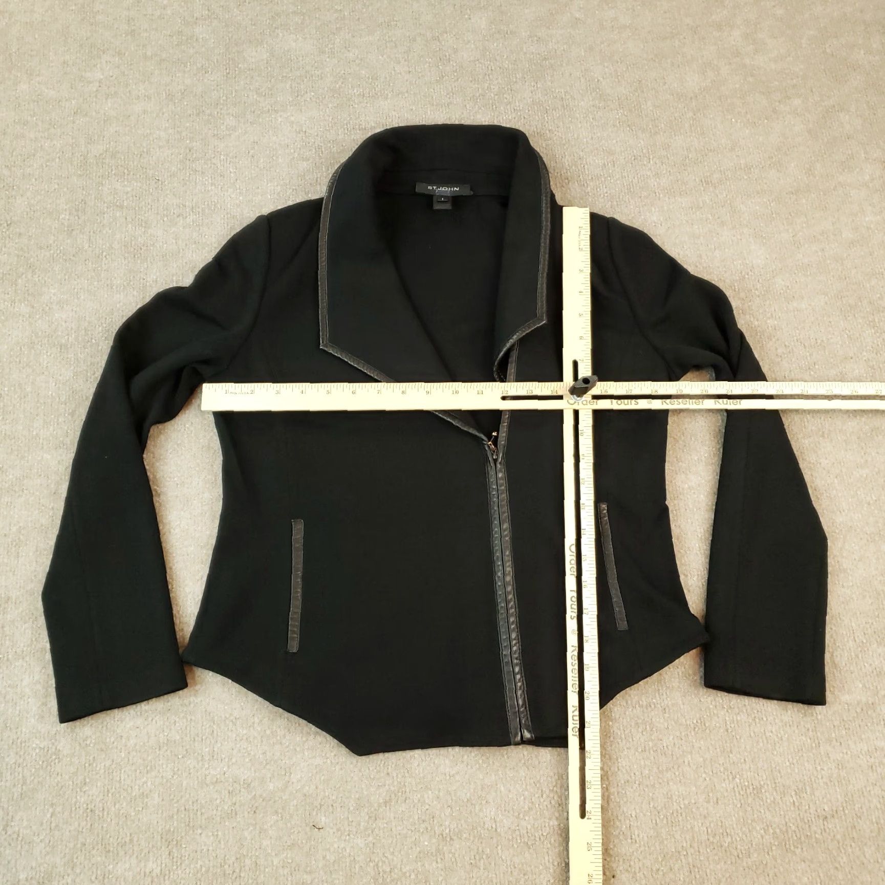 St. John St John Womens Black Wool Jacket Full Zip Shoulder Pads Casual Mid-Length Long Sleeve Classic Style Regular Fit Size 6 Size M / US 6-8 / IT 42-44 - 2 Thumbnail