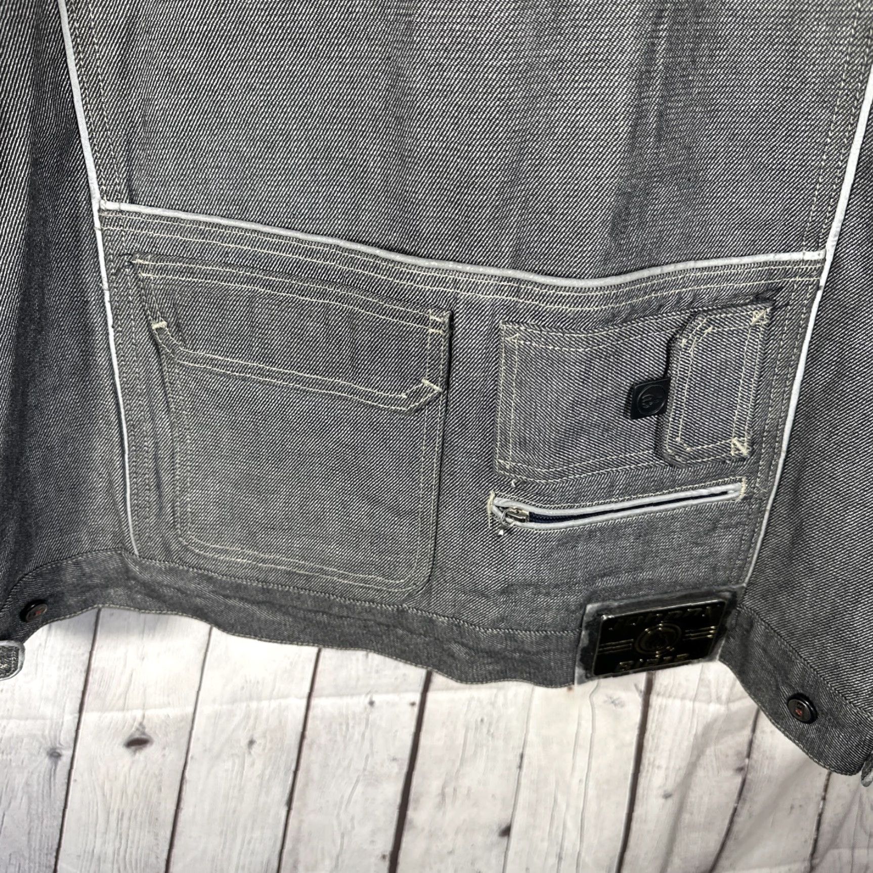 Denime VINTAGE Johnny Blaze Denim Jacket Mens 2XL Black Hip Hop Skater Coat Mid-Length Full Zip Pockets Logo Size US 39 - 7 Thumbnail