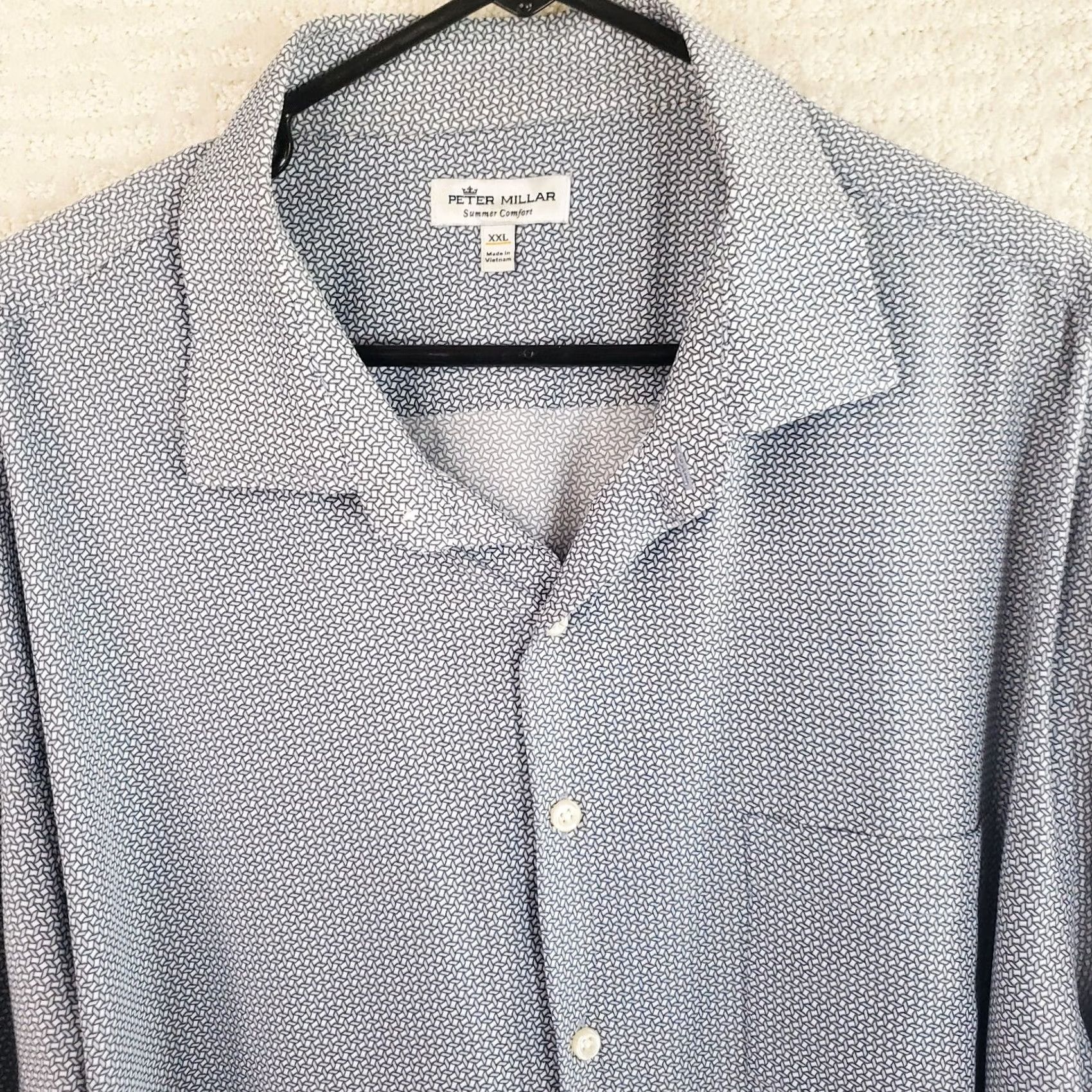 Peter Millar Peter Millar Shirt Men's 2XL Summer Comfort Button-Down Geometric Nylon Spandex Lightweight Blue White Pockets Logo Casual Dress Shirt Size US XXL / EU 58 / 5 - 3 Thumbnail