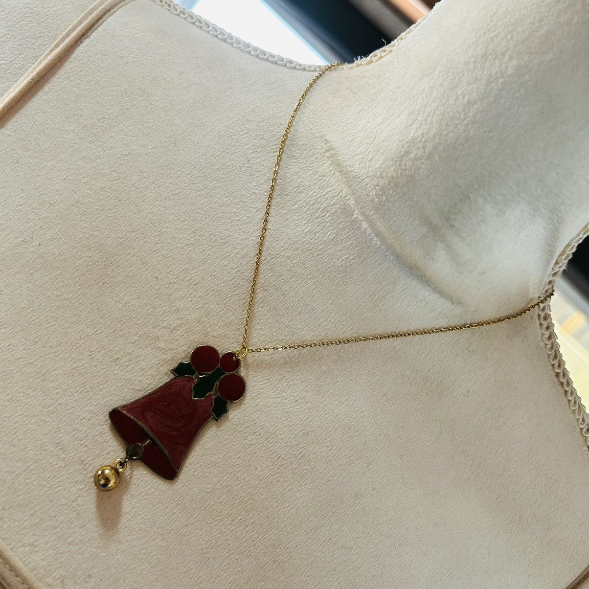 Handmade Handcrafted vintage enamel Christmas bell pendant necklace Size ONE SIZE - 1 Thumbnail