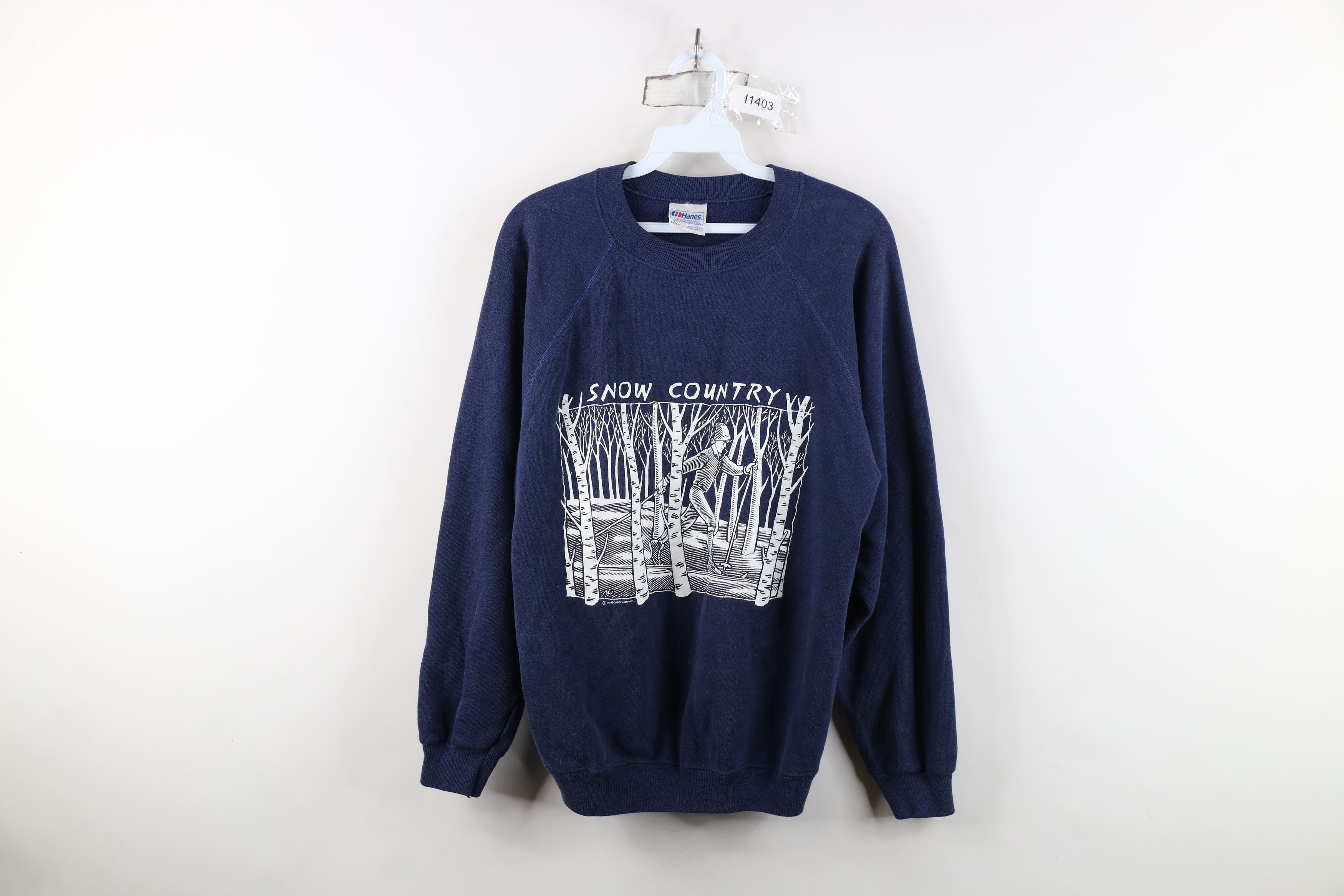 Vintage 80s Spell Snow Country Skiing Sweatshirt Blue USA
