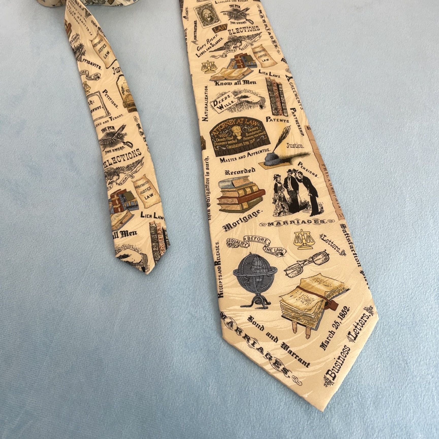 Vintage Museum Artifacts Silk Tie Men Classic 57" 4" Handmade Cream Tan Brown Geometric History American Judge Artifact 57" Silk Tie Mens Size ONE SIZE - 3 Thumbnail