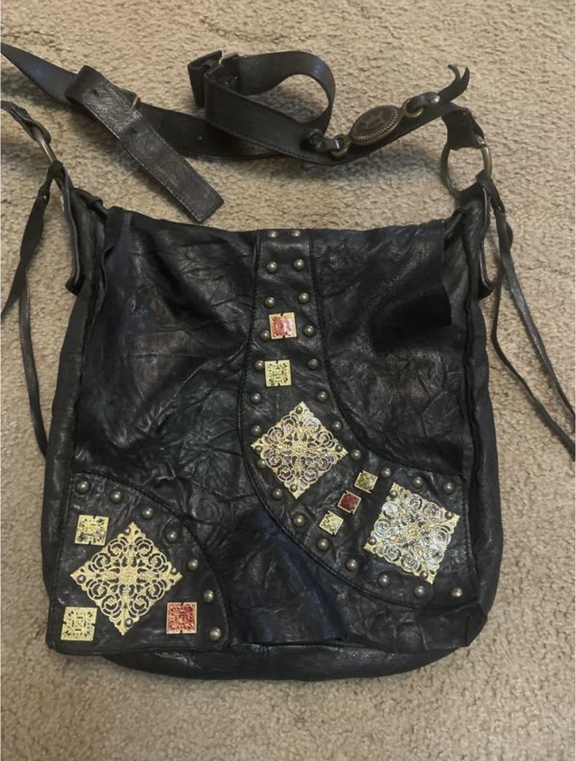 Avant Garde x Kmrii 90's Kmrii Style Save The Queen Leather Punk Bag Messenger in Black, Men's