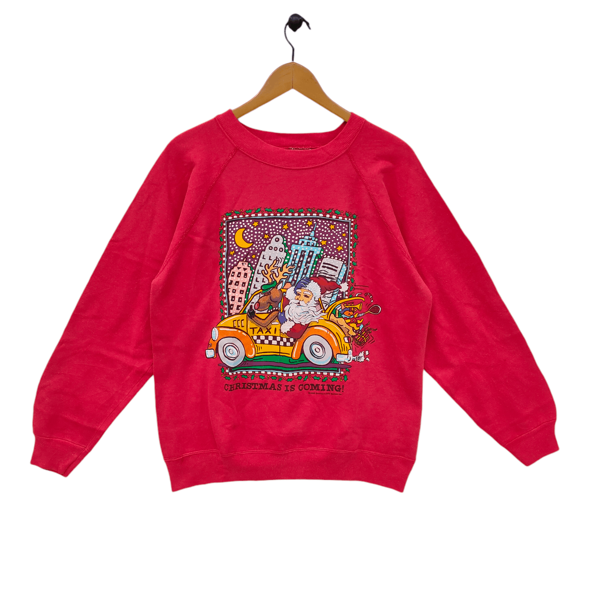 Hanes × Vintage 1990 Santa Taxi Christmas is Coming Sweater Size US M / EU 48-50 / 2 - 1 Thumbnail