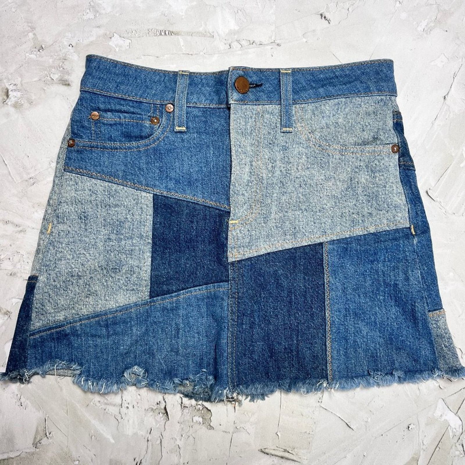 Denim Patchwork Mini Jean Skirt SIZE 25 Alice Olivia