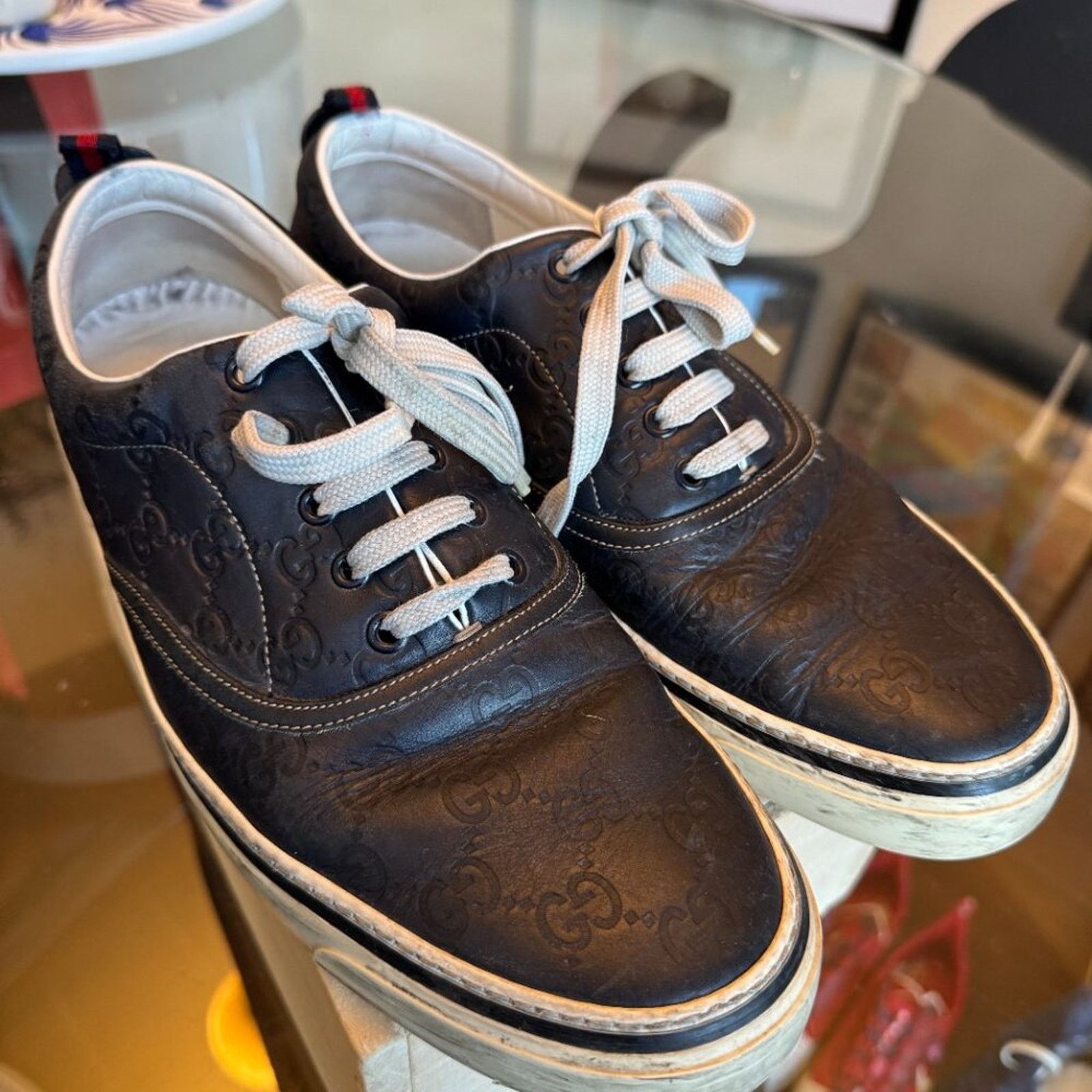 Gucci Gucci GG Monogram Navy Leather Low-Tops, Men’s 42.5 (US 9.5) Size US 9.5 / EU 42-43 - 2 Thumbnail