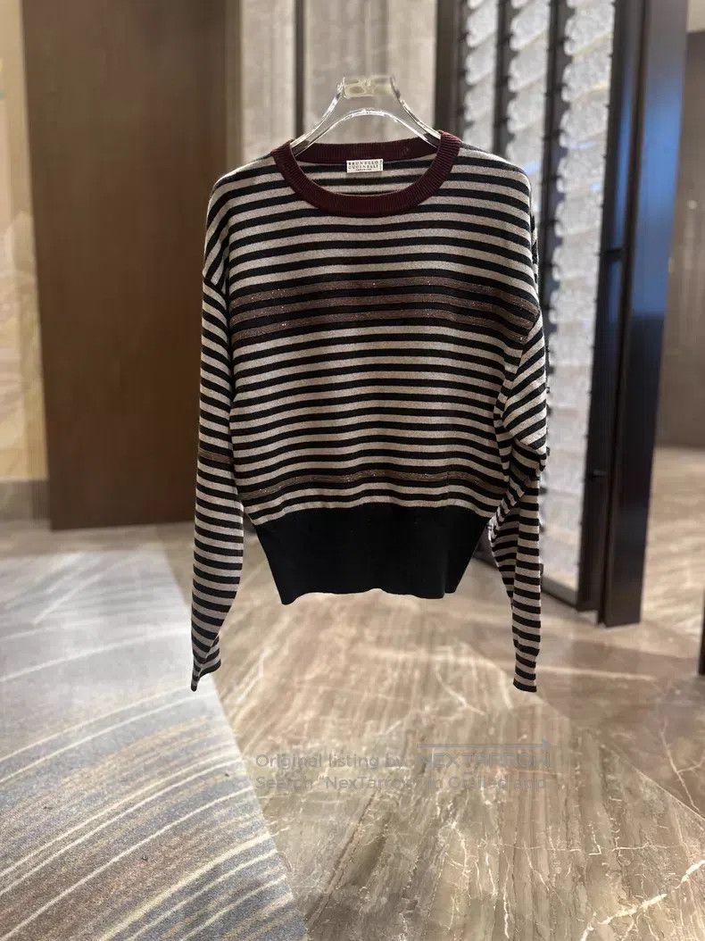 Brunello Cucinelli Brunello Cucinelli Studded Striped Wool Knit Sweater Size M / US 6-8 / IT 42-44 - 1 Thumbnail