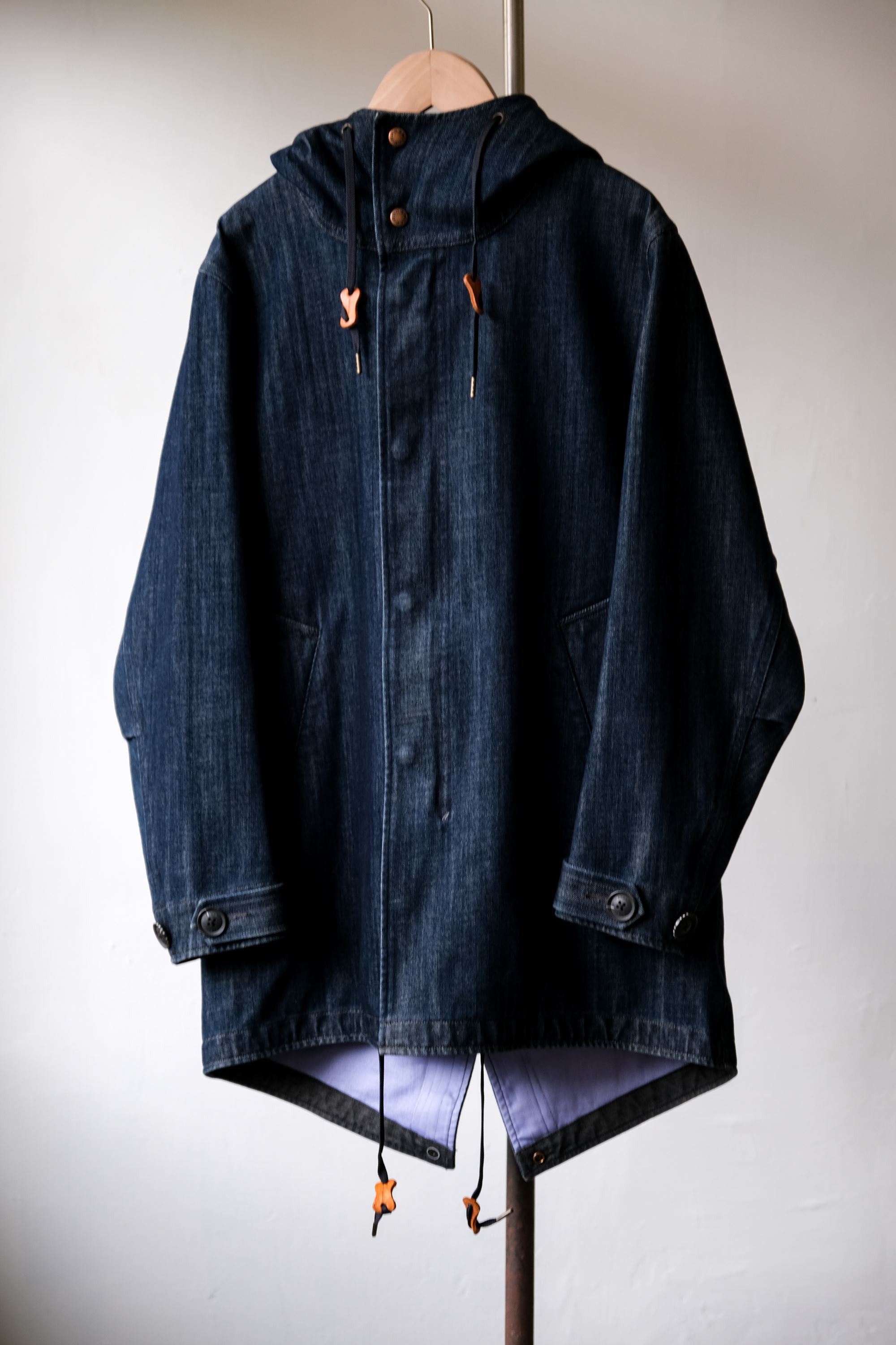 image of Nanamica Gore-Tex Denim Hood Shell Coat in Navy, Men's (Size XS)