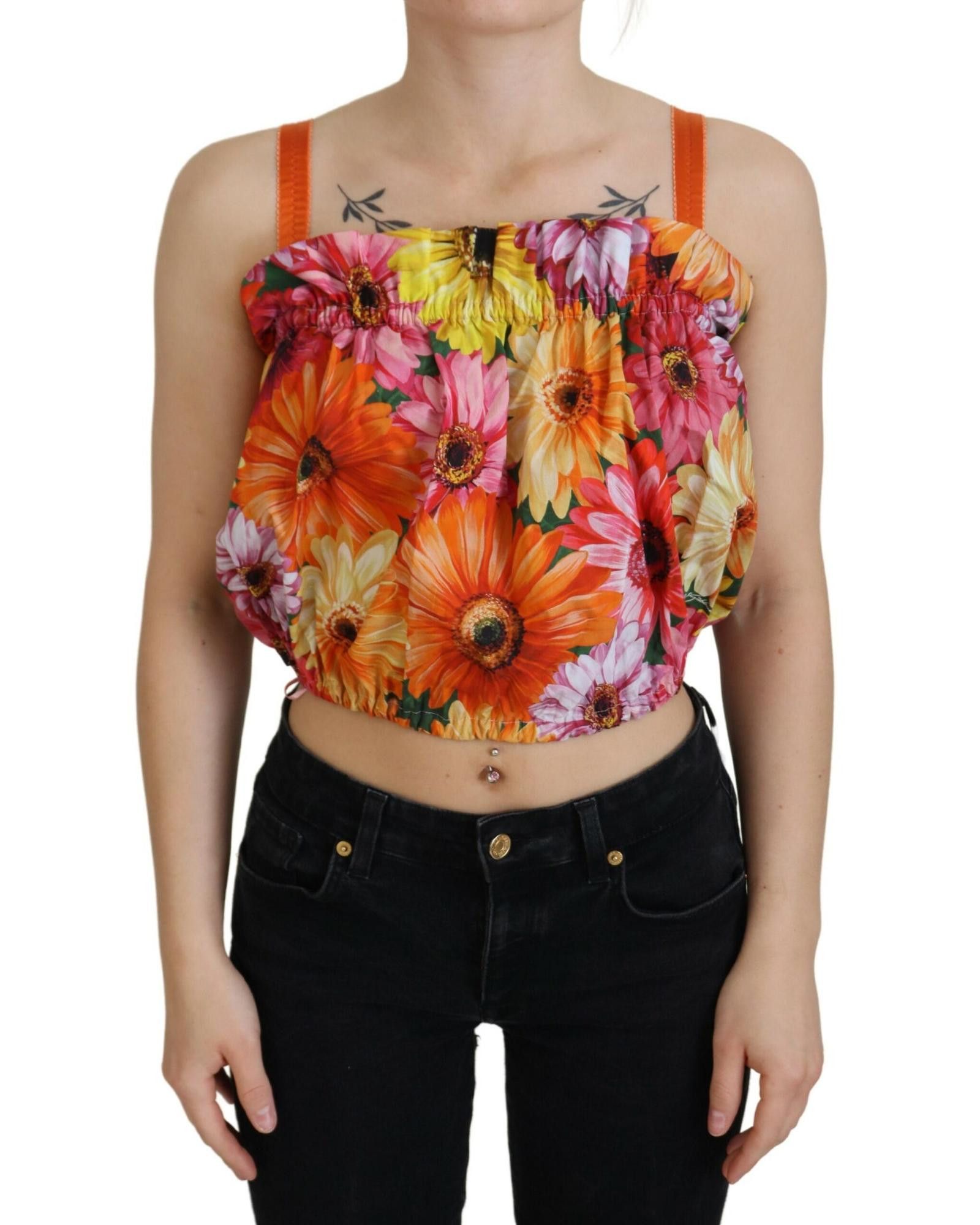 image of Dolce Gabbana Floral Print Cropped Sleeveless Blouse, Women's (Size Small)